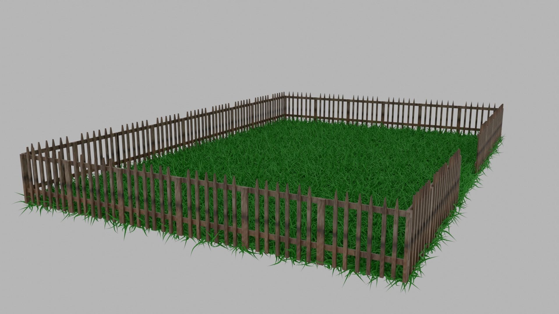 Garden wooden fence with grass Low-poly 3D model_6