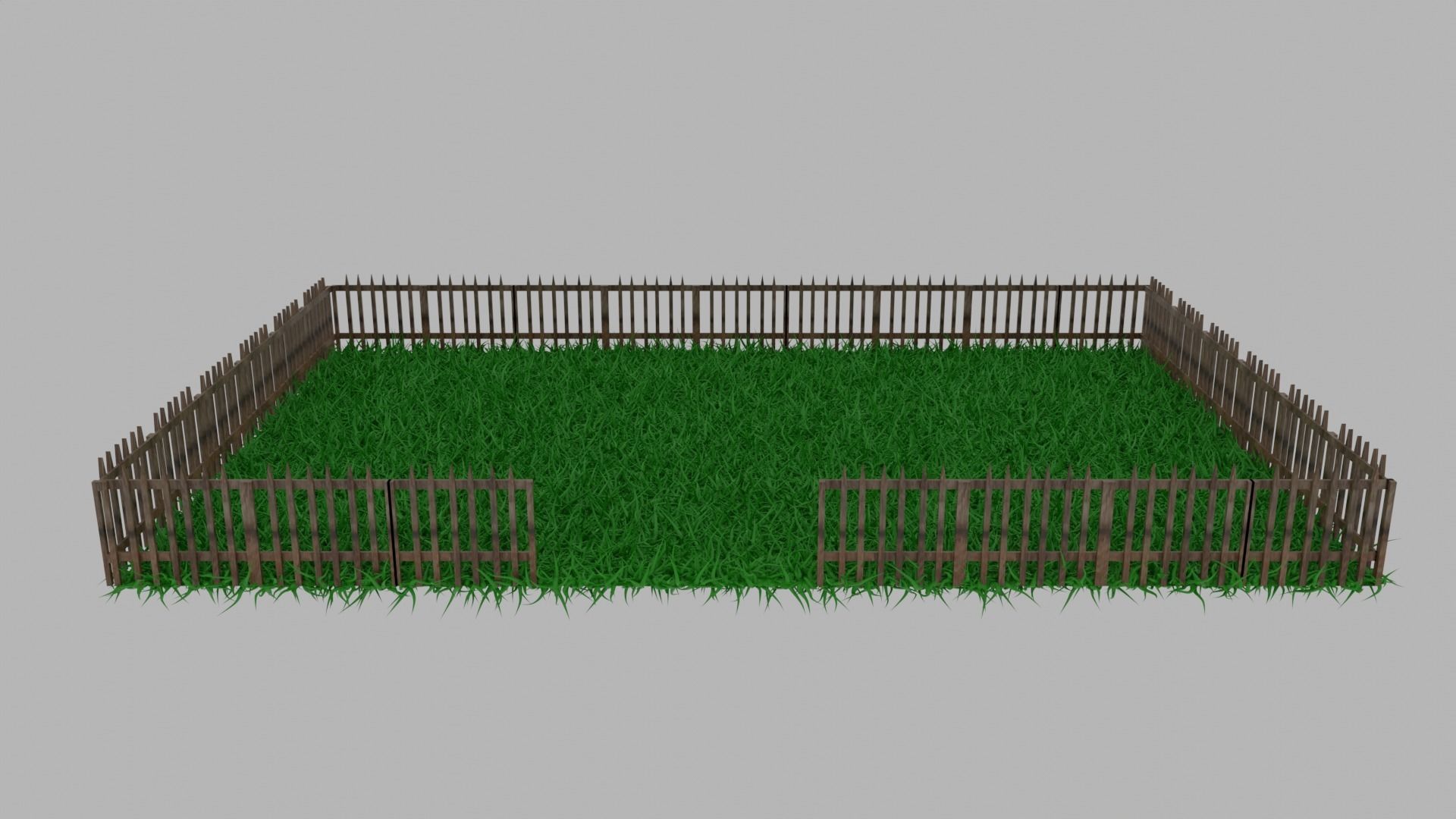 Garden wooden fence with grass Low-poly 3D model_1