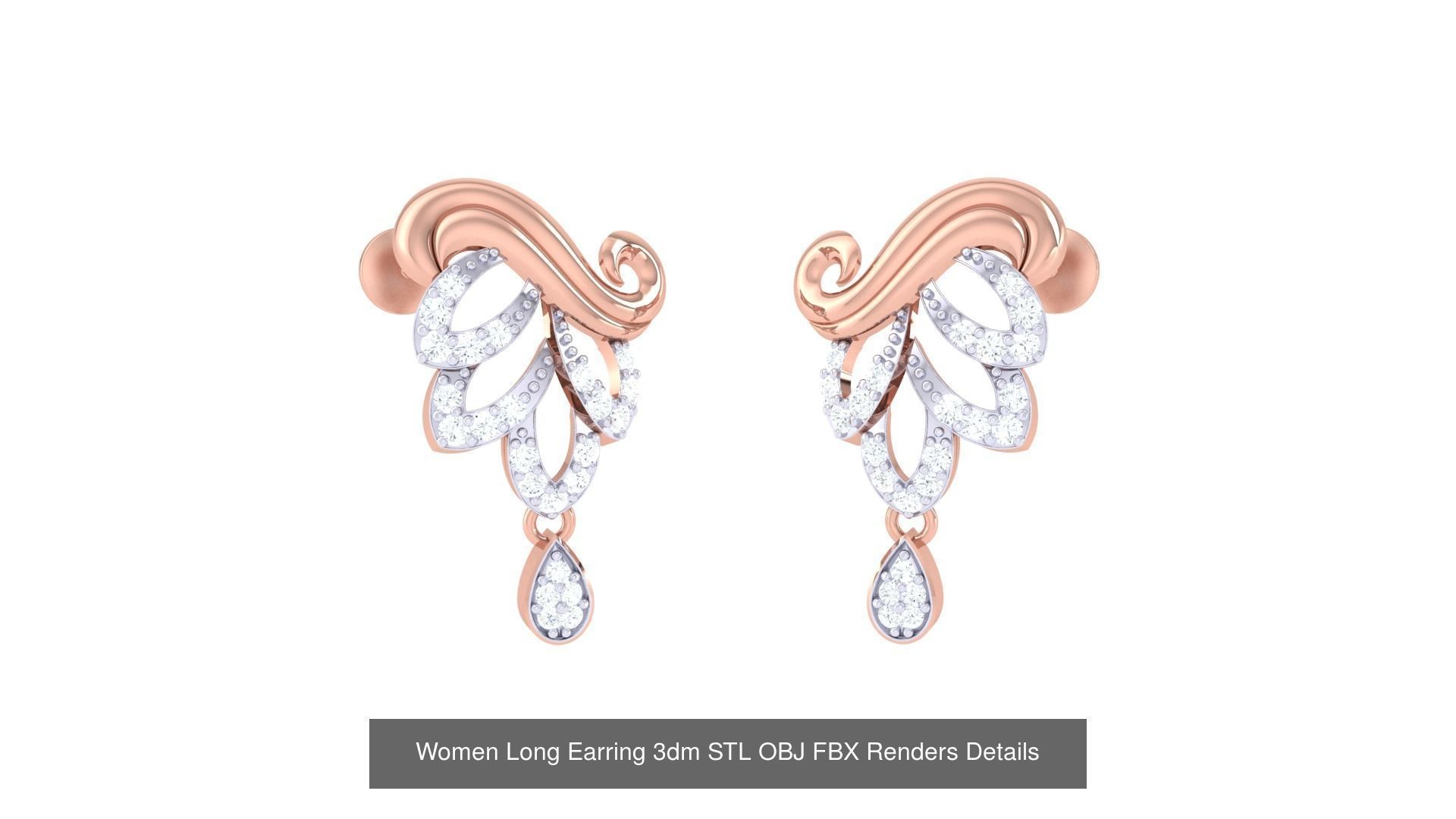 60 Women Long Earring 3dm STL OBJ FBX Renders Details Collection _25