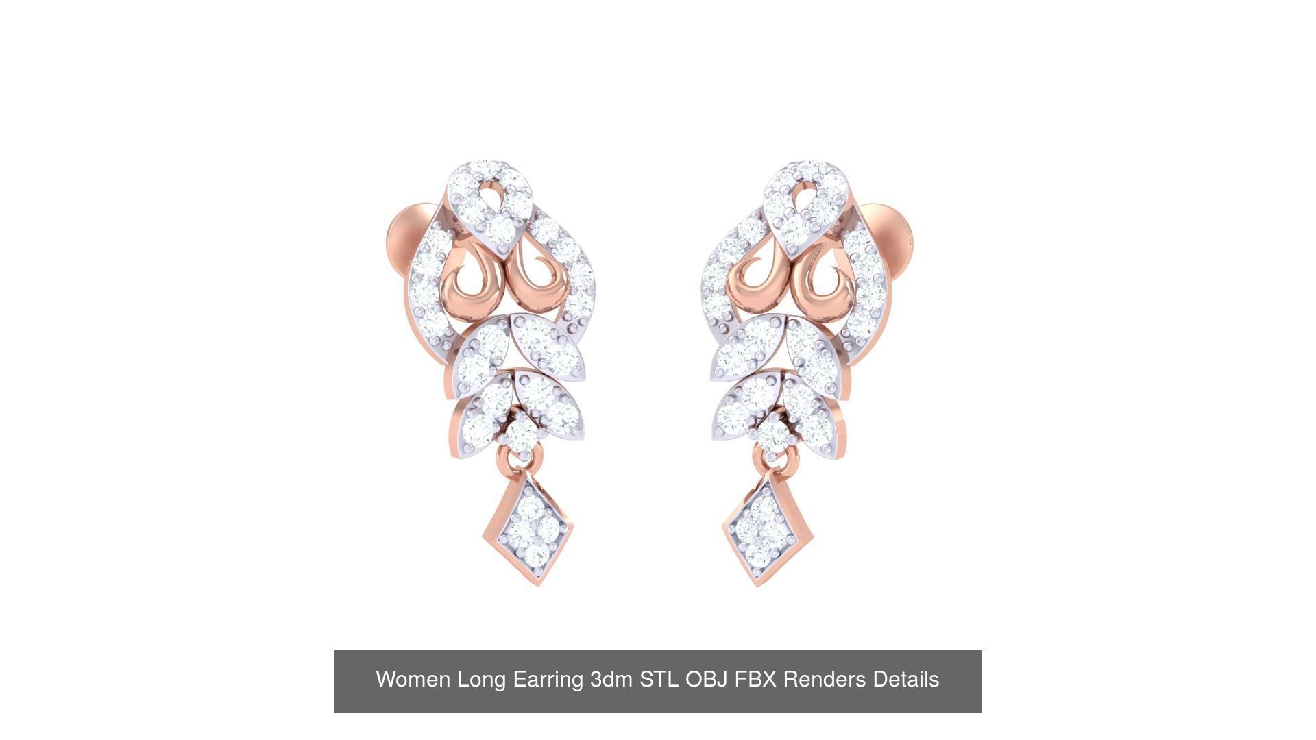 60 Women Long Earring 3dm STL OBJ FBX Renders Details Collection _23