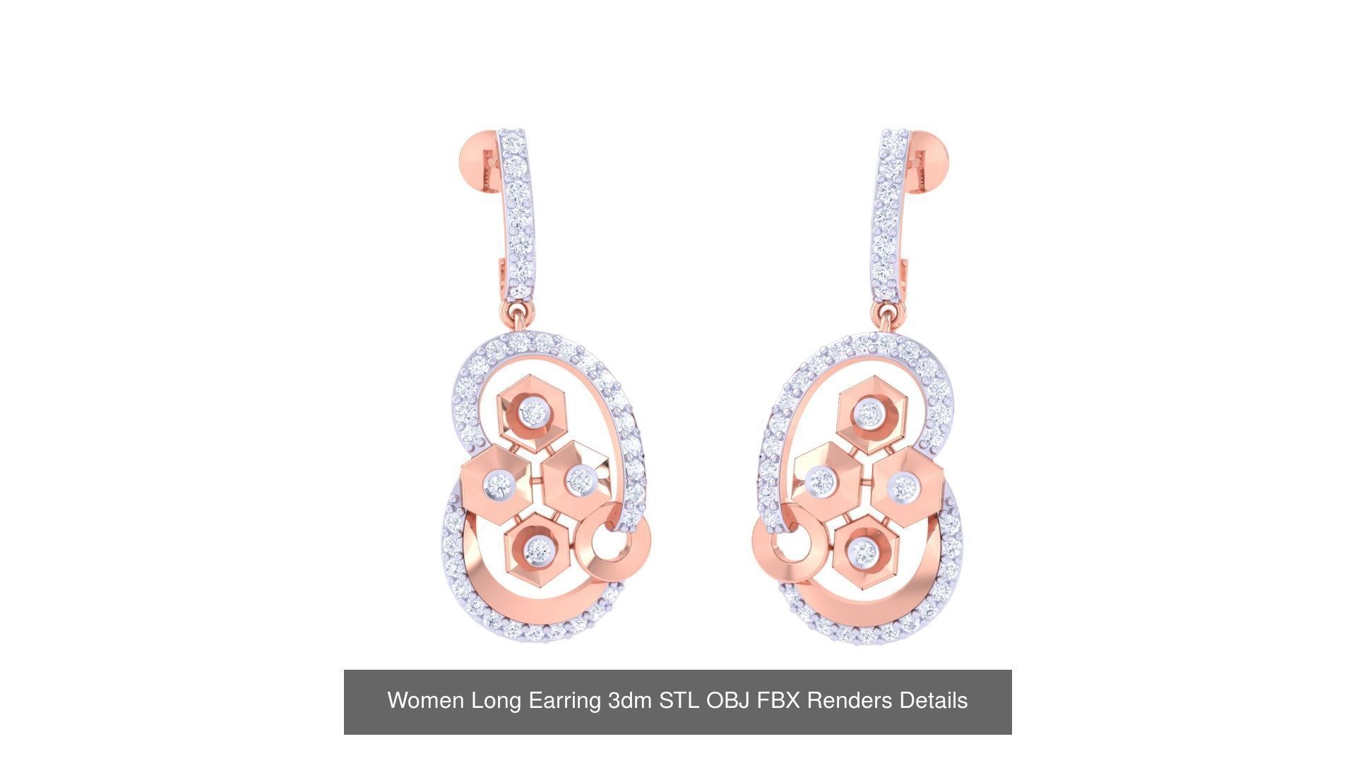 60 Women Long Earring 3dm STL OBJ FBX Renders Details Collection _9