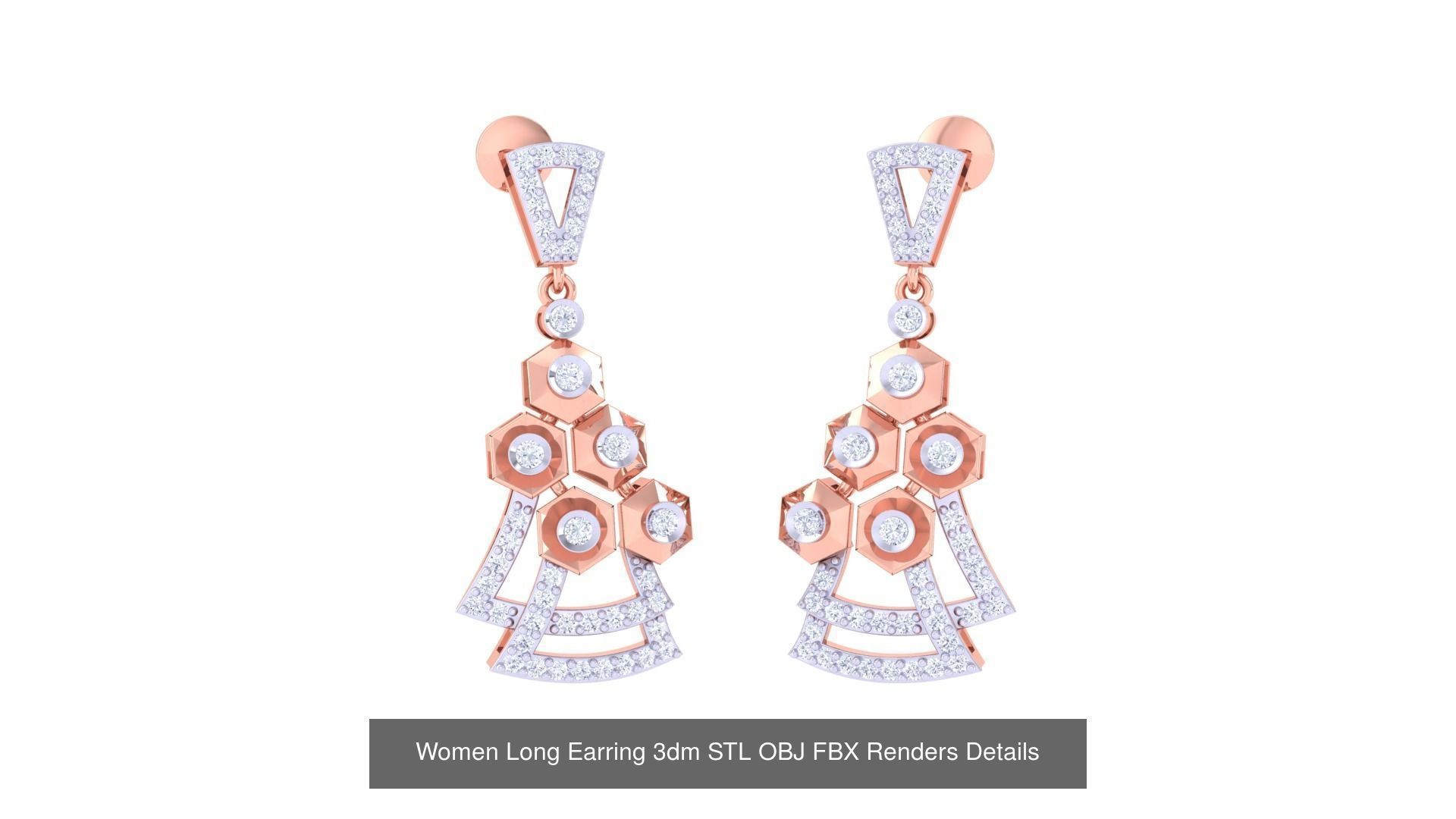 60 Women Long Earring 3dm STL OBJ FBX Renders Details Collection _8
