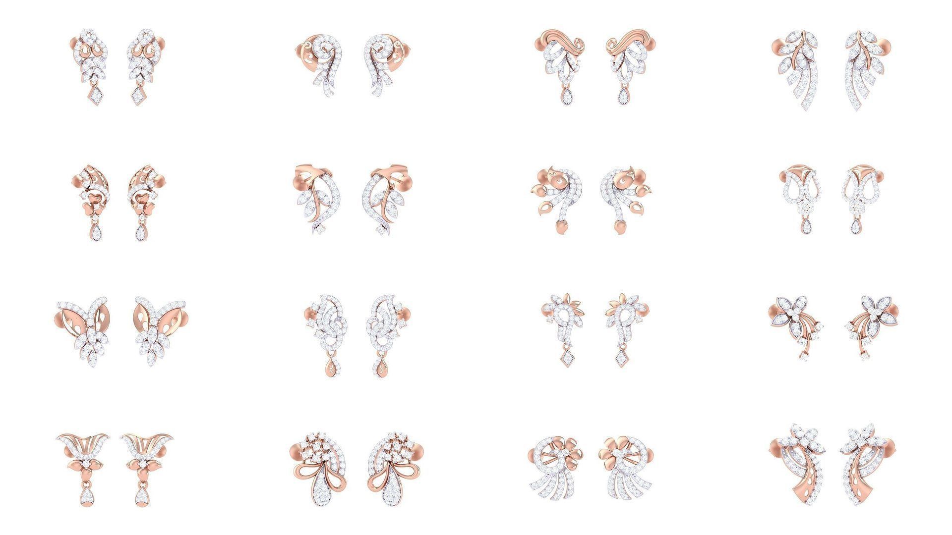 60 Women Long Earring 3dm STL OBJ FBX Renders Details Collection _1