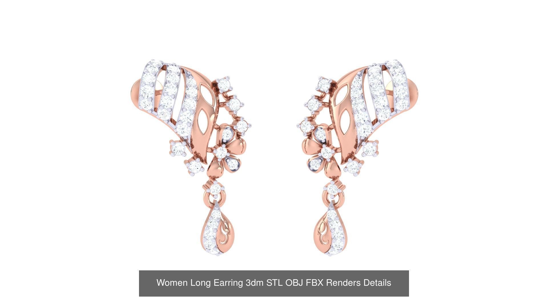 60 Women Long Earring 3dm STL OBJ FBX Renders Details Collection _66
