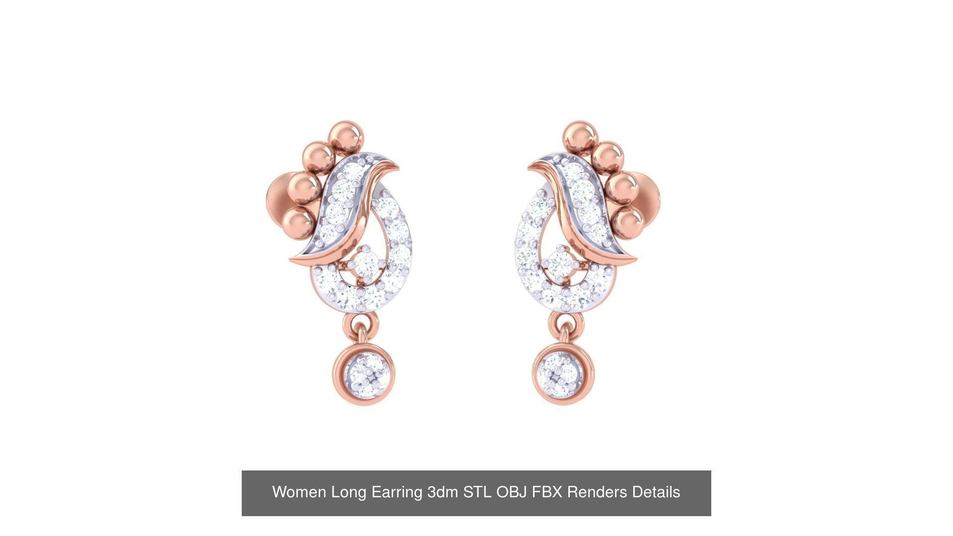 60 Women Long Earring 3dm STL OBJ FBX Renders Details Collection _22