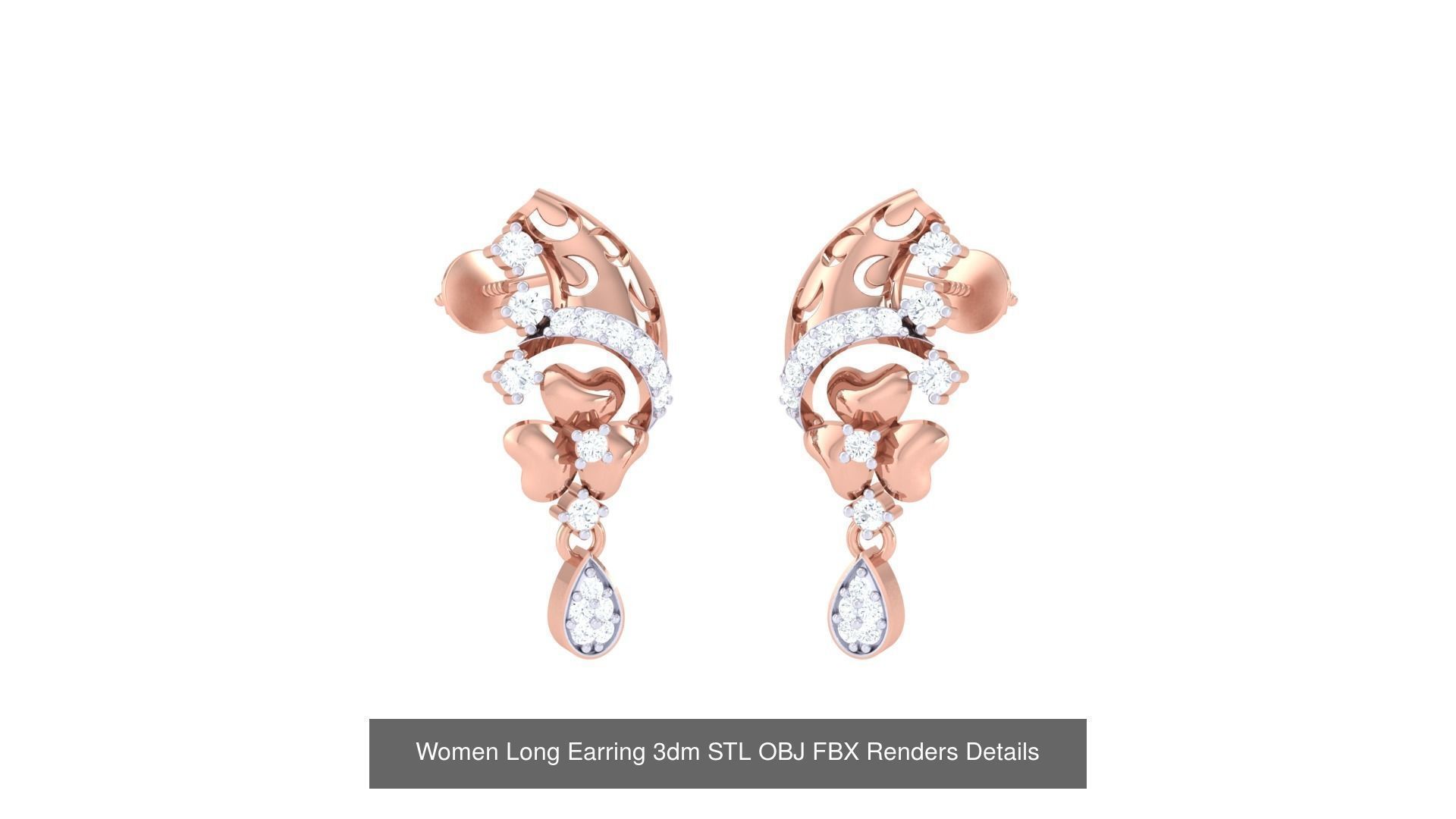 60 Women Long Earring 3dm STL OBJ FBX Renders Details Collection _27