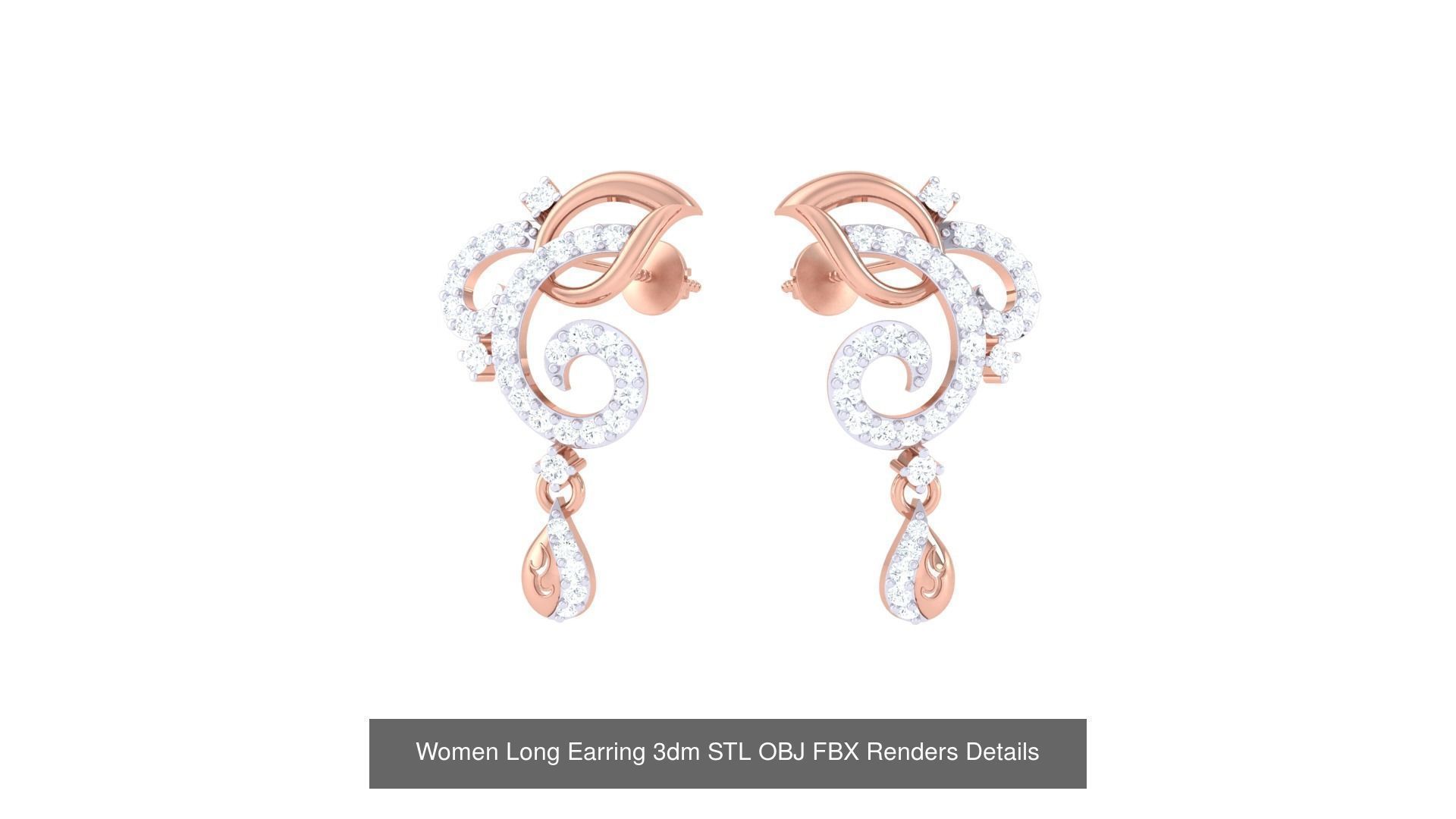 60 Women Long Earring 3dm STL OBJ FBX Renders Details Collection _21