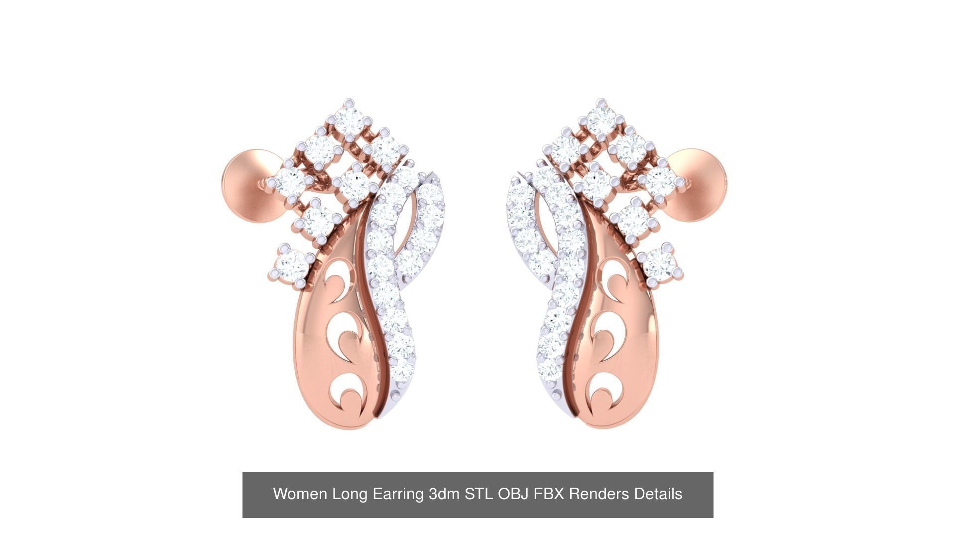 60 Women Long Earring 3dm STL OBJ FBX Renders Details Collection _54