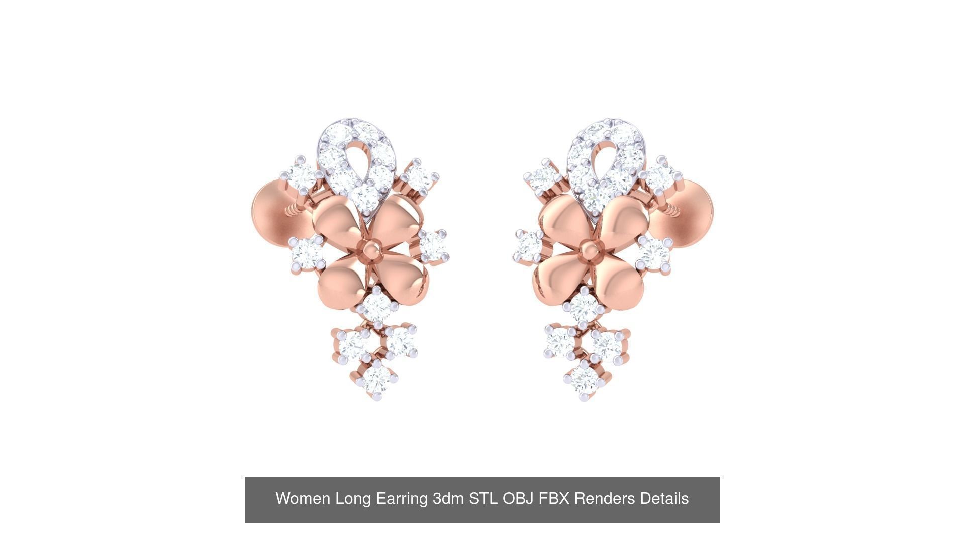 60 Women Long Earring 3dm STL OBJ FBX Renders Details Collection _64