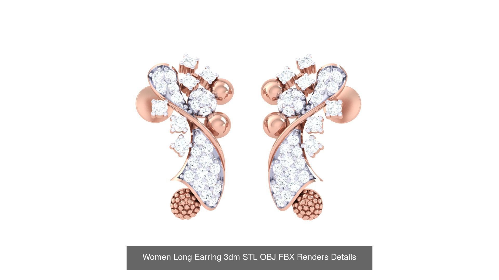 60 Women Long Earring 3dm STL OBJ FBX Renders Details Collection _63