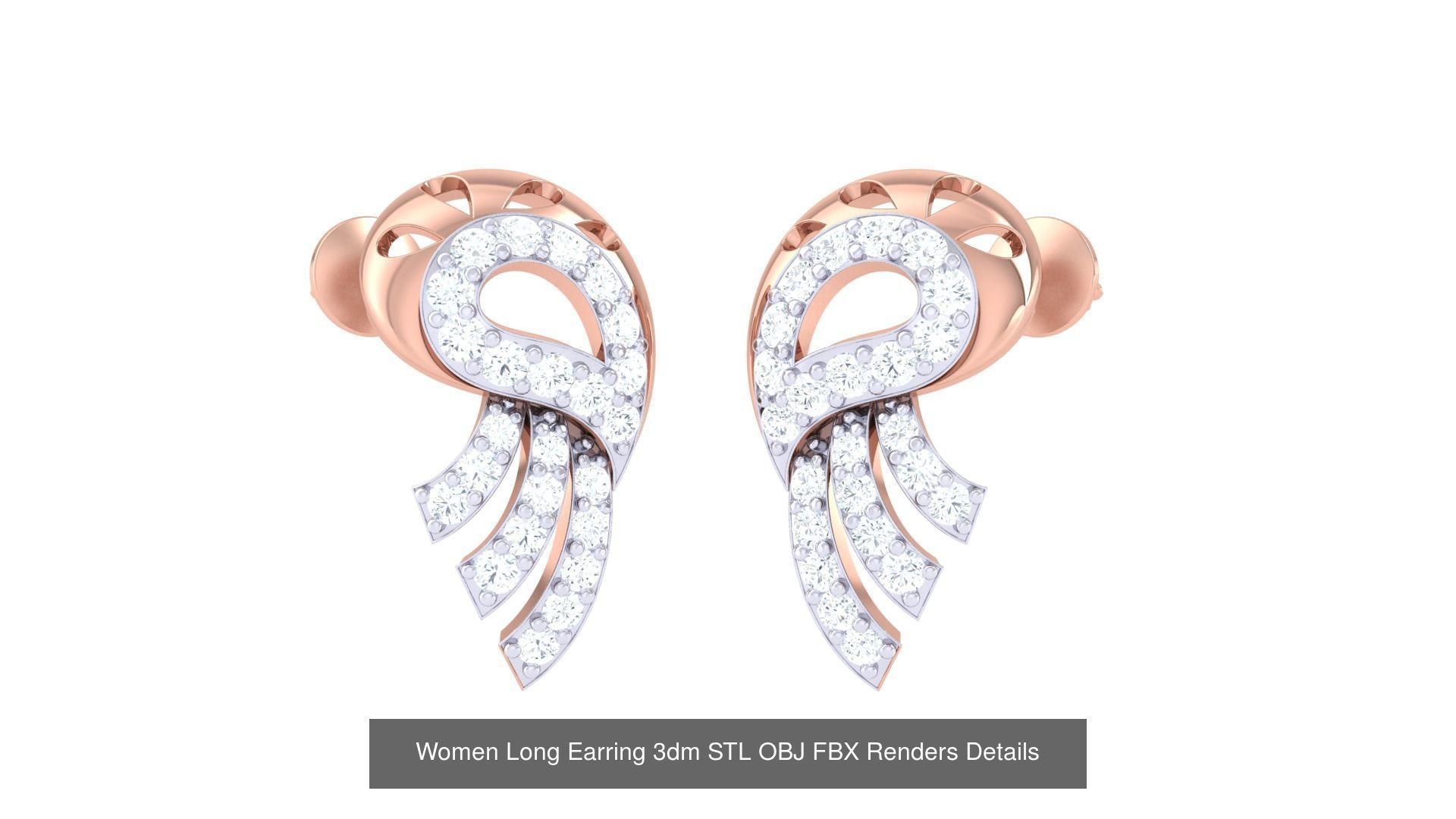 60 Women Long Earring 3dm STL OBJ FBX Renders Details Collection _47