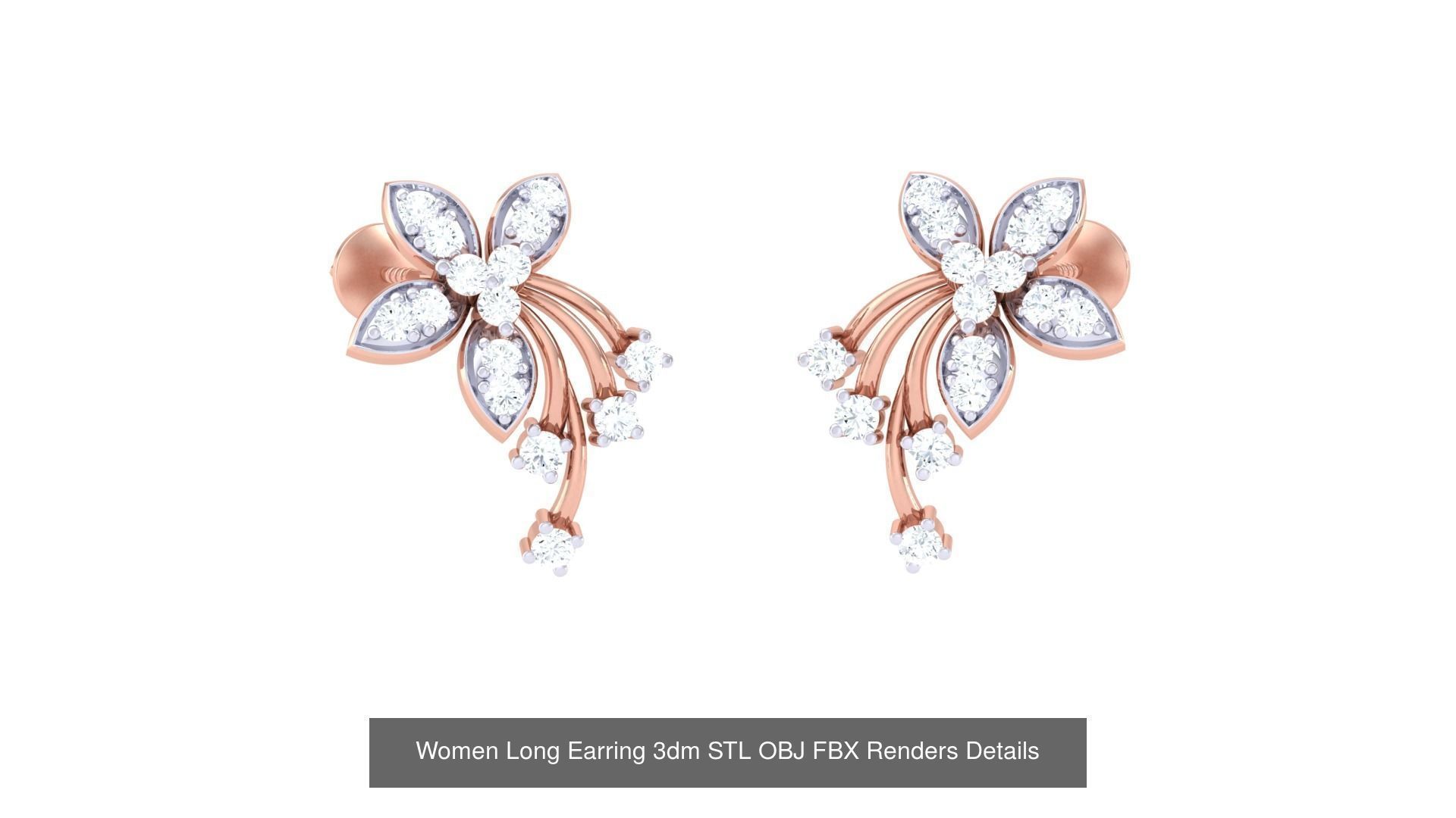 60 Women Long Earring 3dm STL OBJ FBX Renders Details Collection _34
