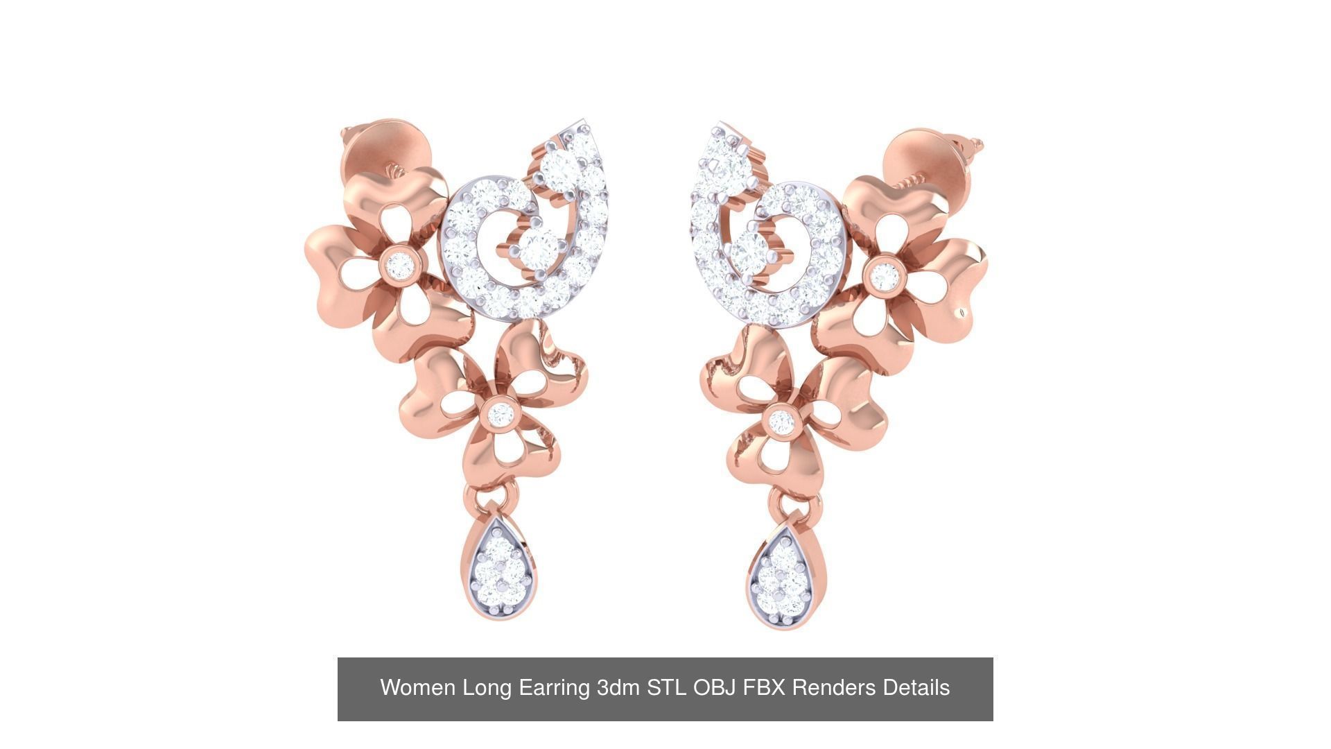 60 Women Long Earring 3dm STL OBJ FBX Renders Details Collection _49
