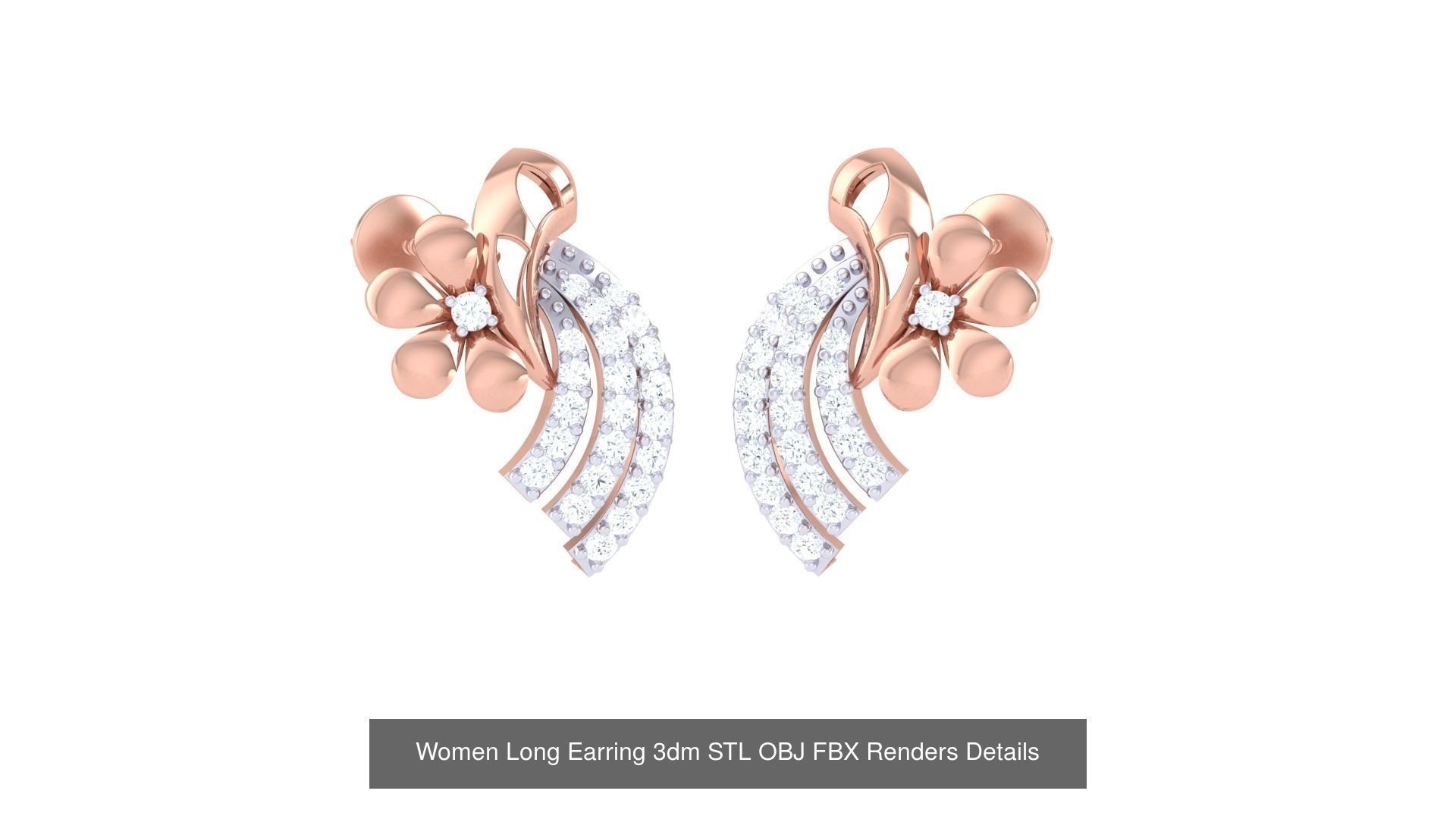 60 Women Long Earring 3dm STL OBJ FBX Renders Details Collection _55