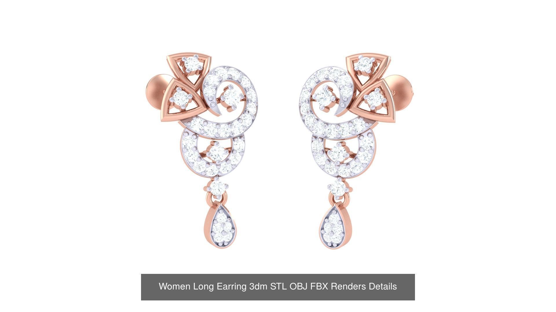 60 Women Long Earring 3dm STL OBJ FBX Renders Details Collection _44