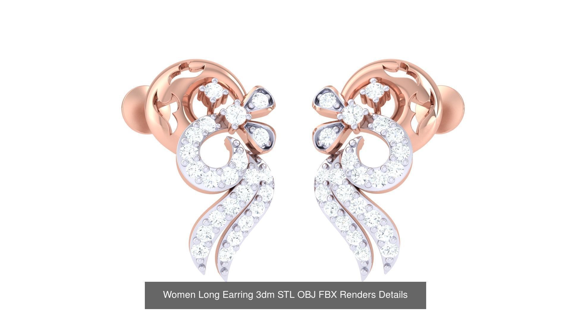 60 Women Long Earring 3dm STL OBJ FBX Renders Details Collection _51
