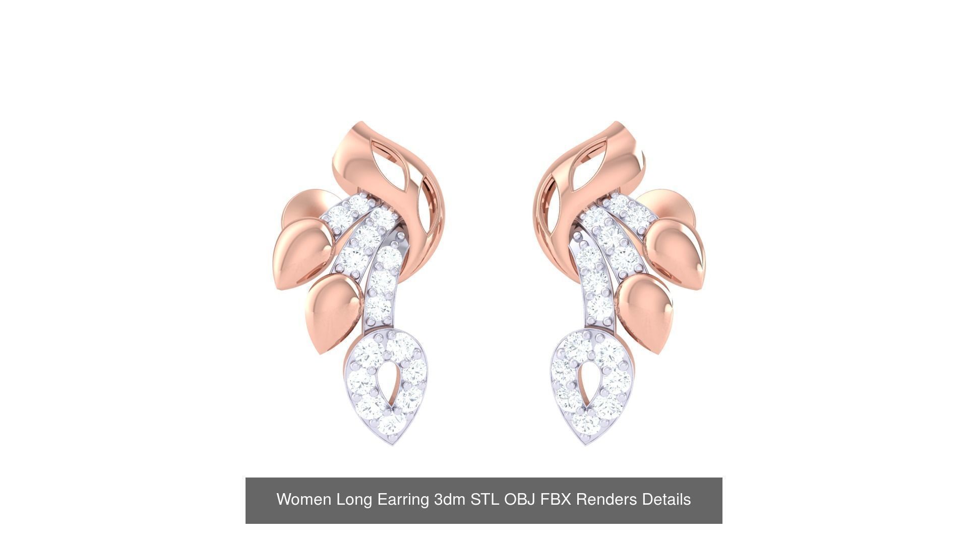 60 Women Long Earring 3dm STL OBJ FBX Renders Details Collection _40