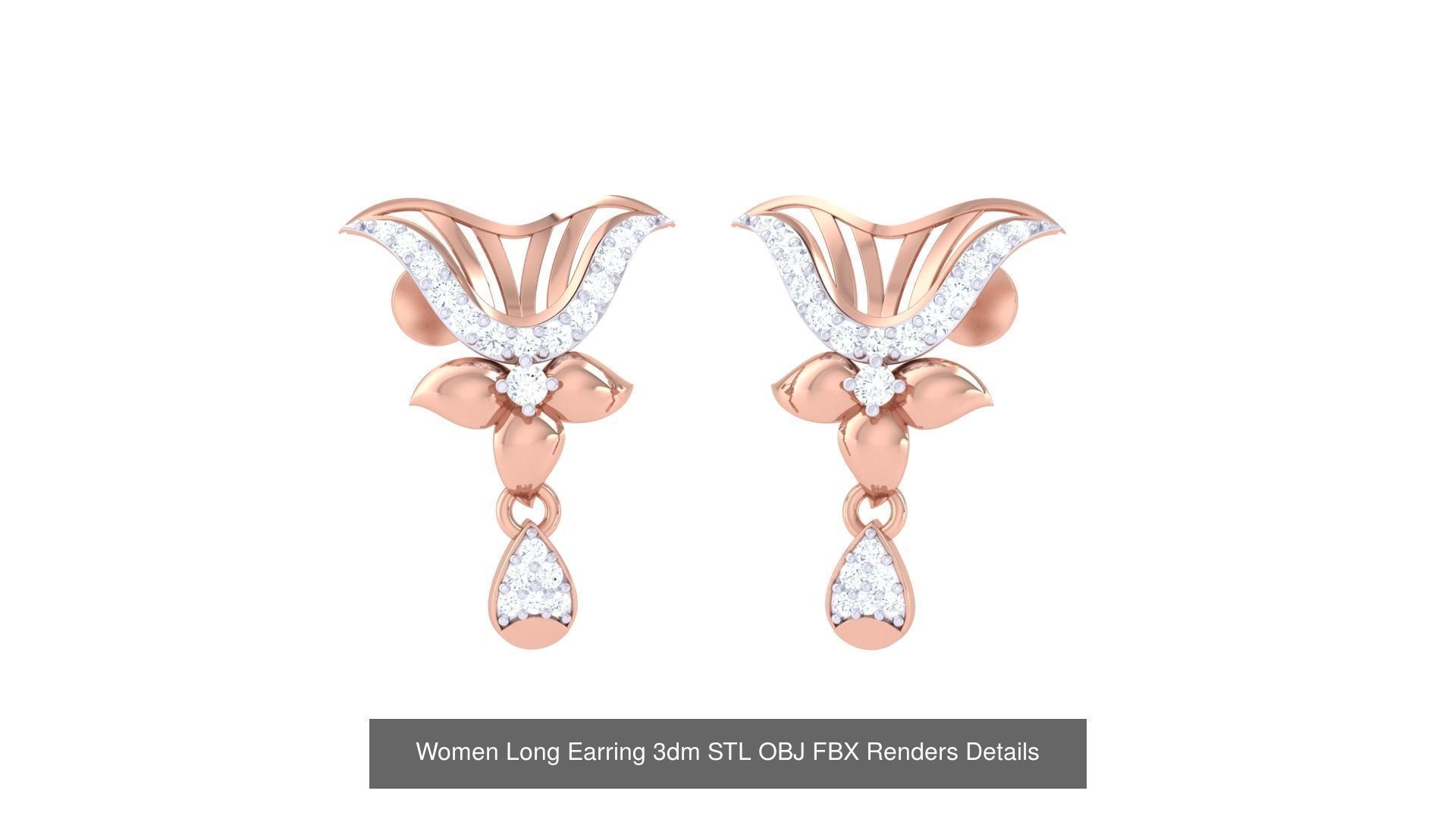 60 Women Long Earring 3dm STL OBJ FBX Renders Details Collection _35