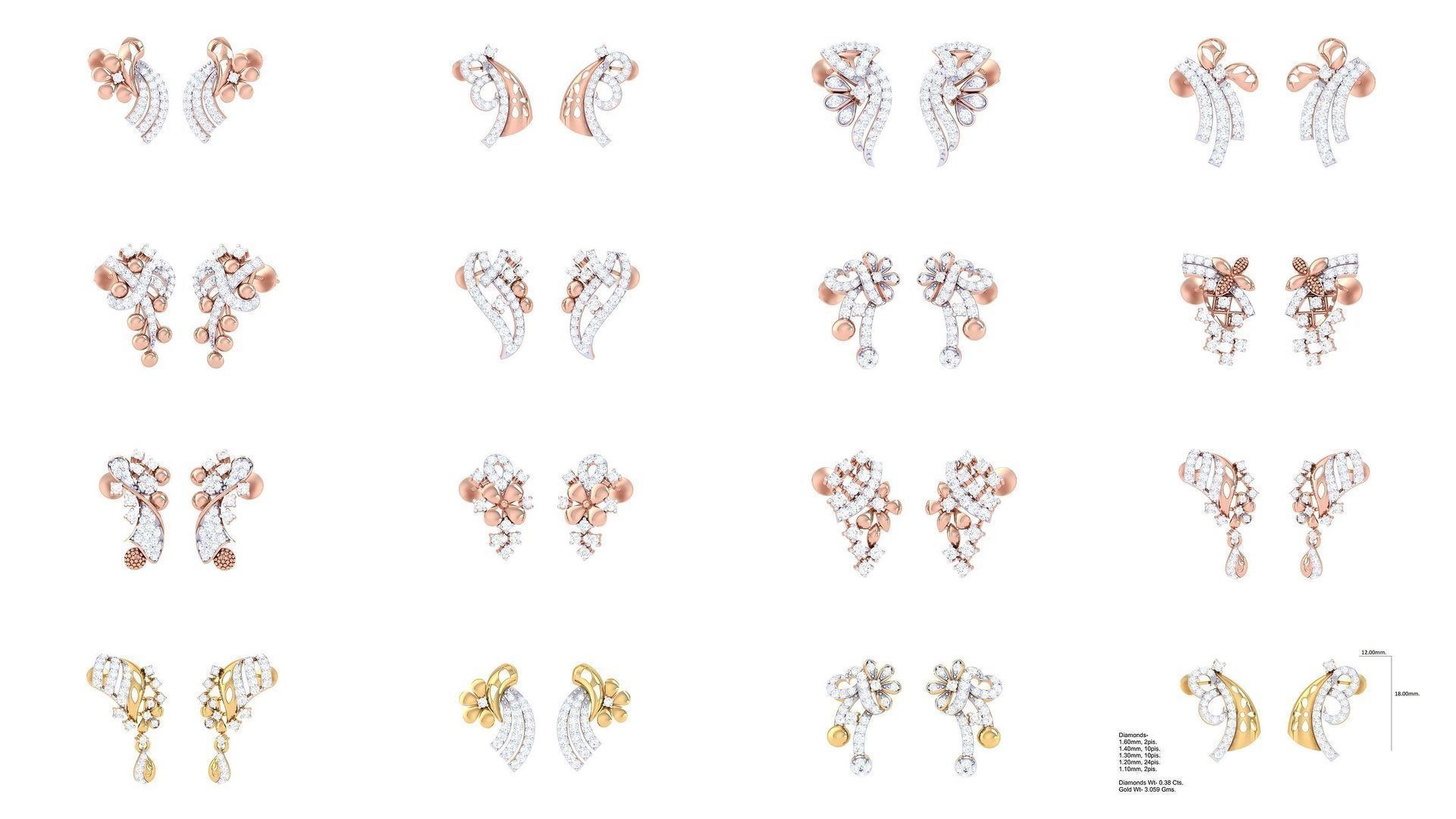 60 Women Long Earring 3dm STL OBJ FBX Renders Details Collection _5