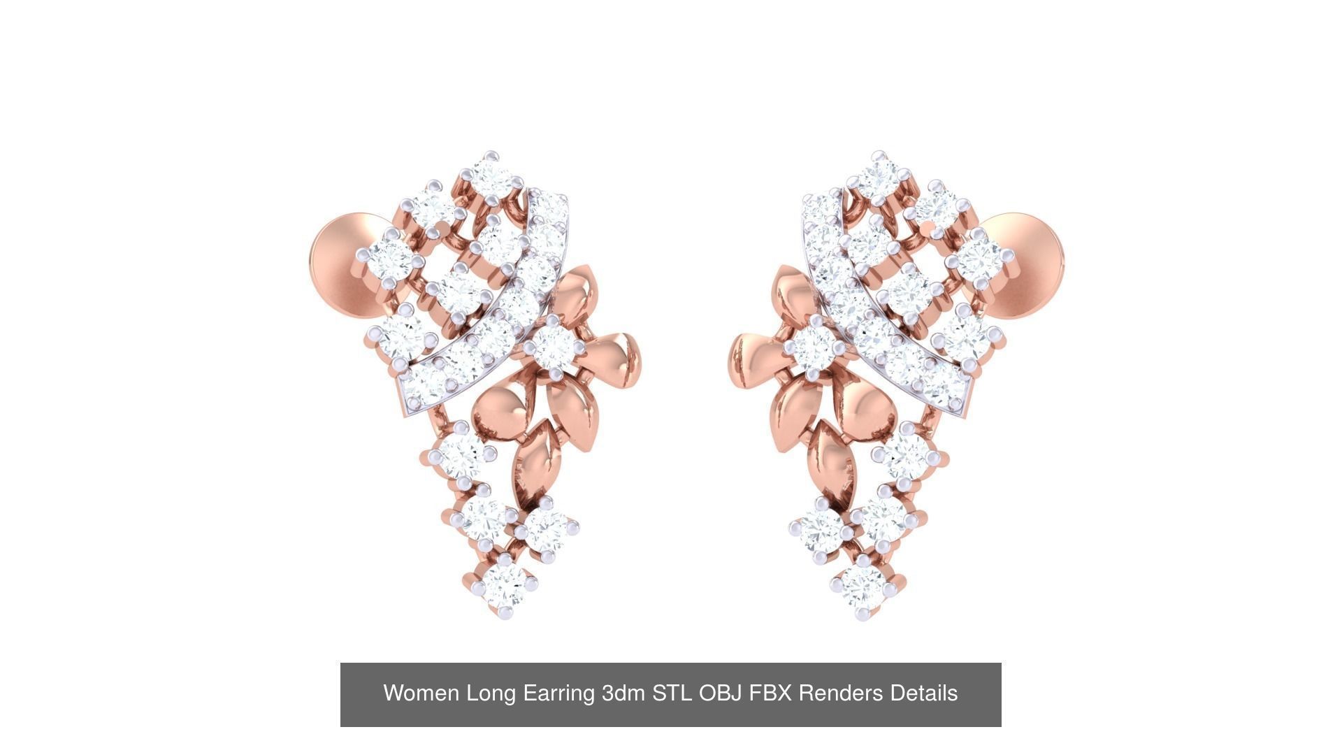 60 Women Long Earring 3dm STL OBJ FBX Renders Details Collection _65