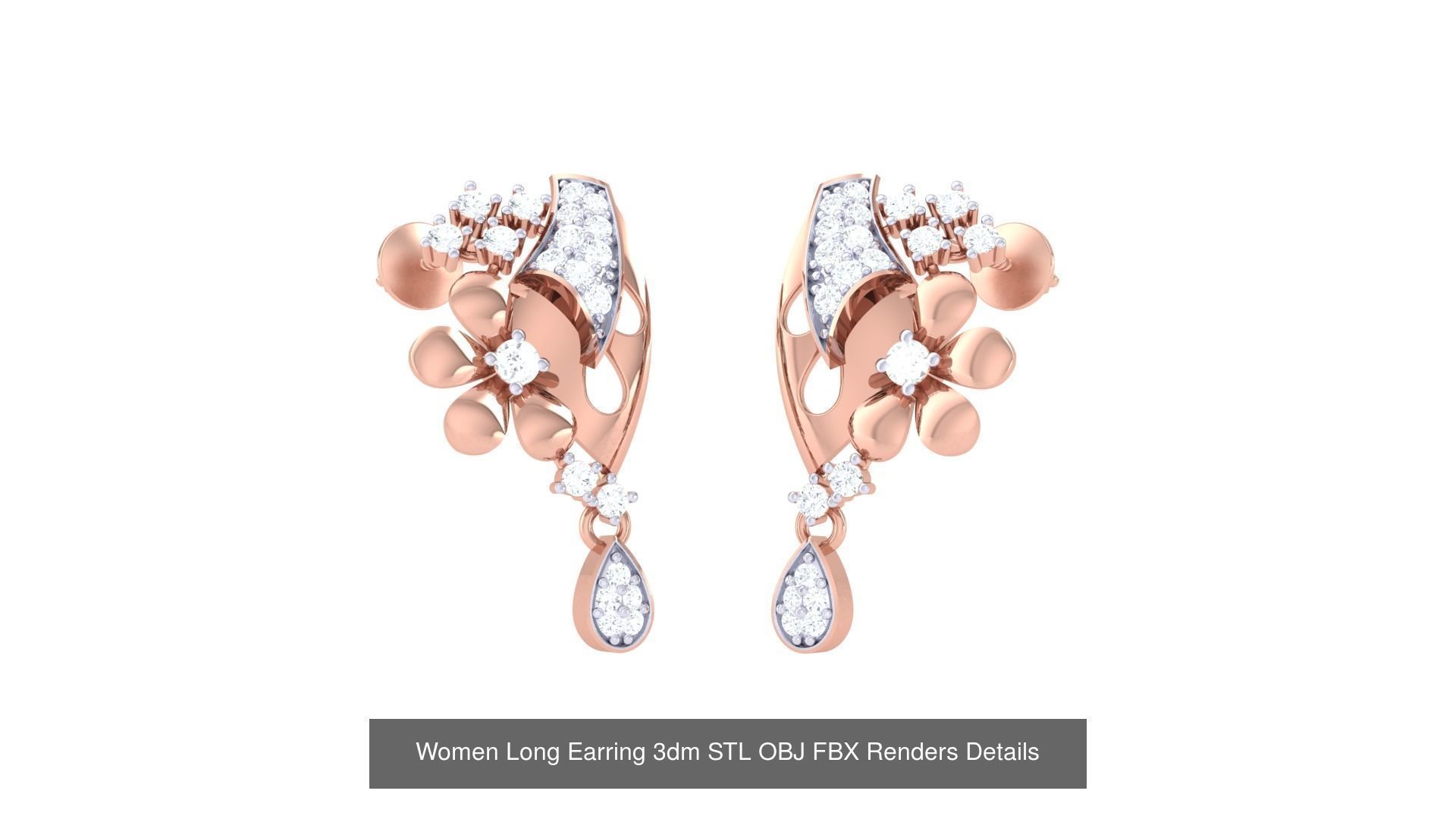 60 Women Long Earring 3dm STL OBJ FBX Renders Details Collection _41