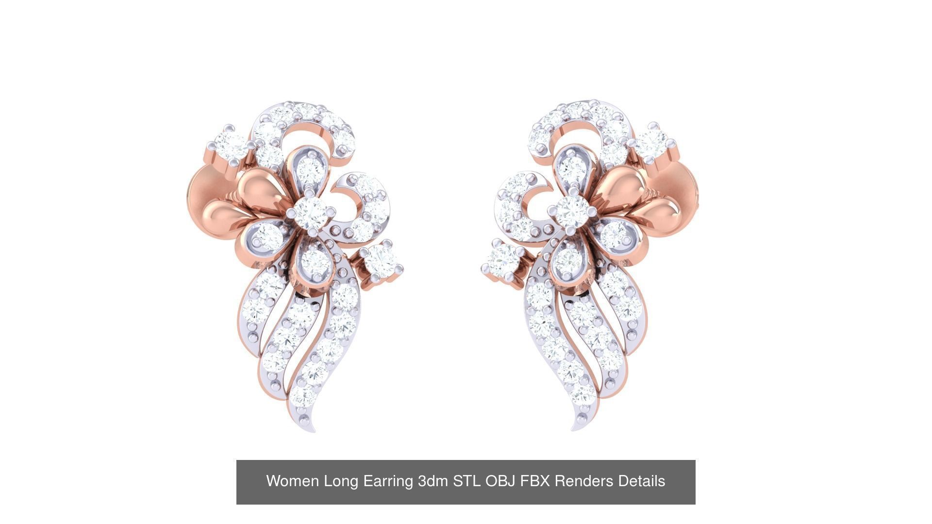 60 Women Long Earring 3dm STL OBJ FBX Renders Details Collection _50