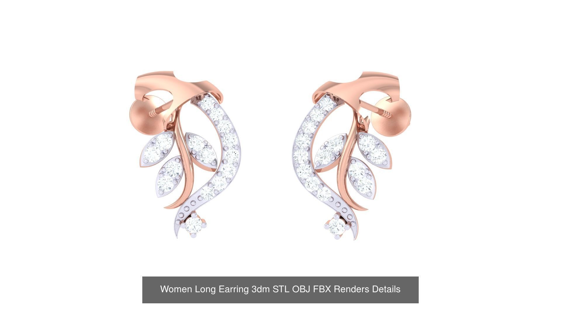 60 Women Long Earring 3dm STL OBJ FBX Renders Details Collection _28