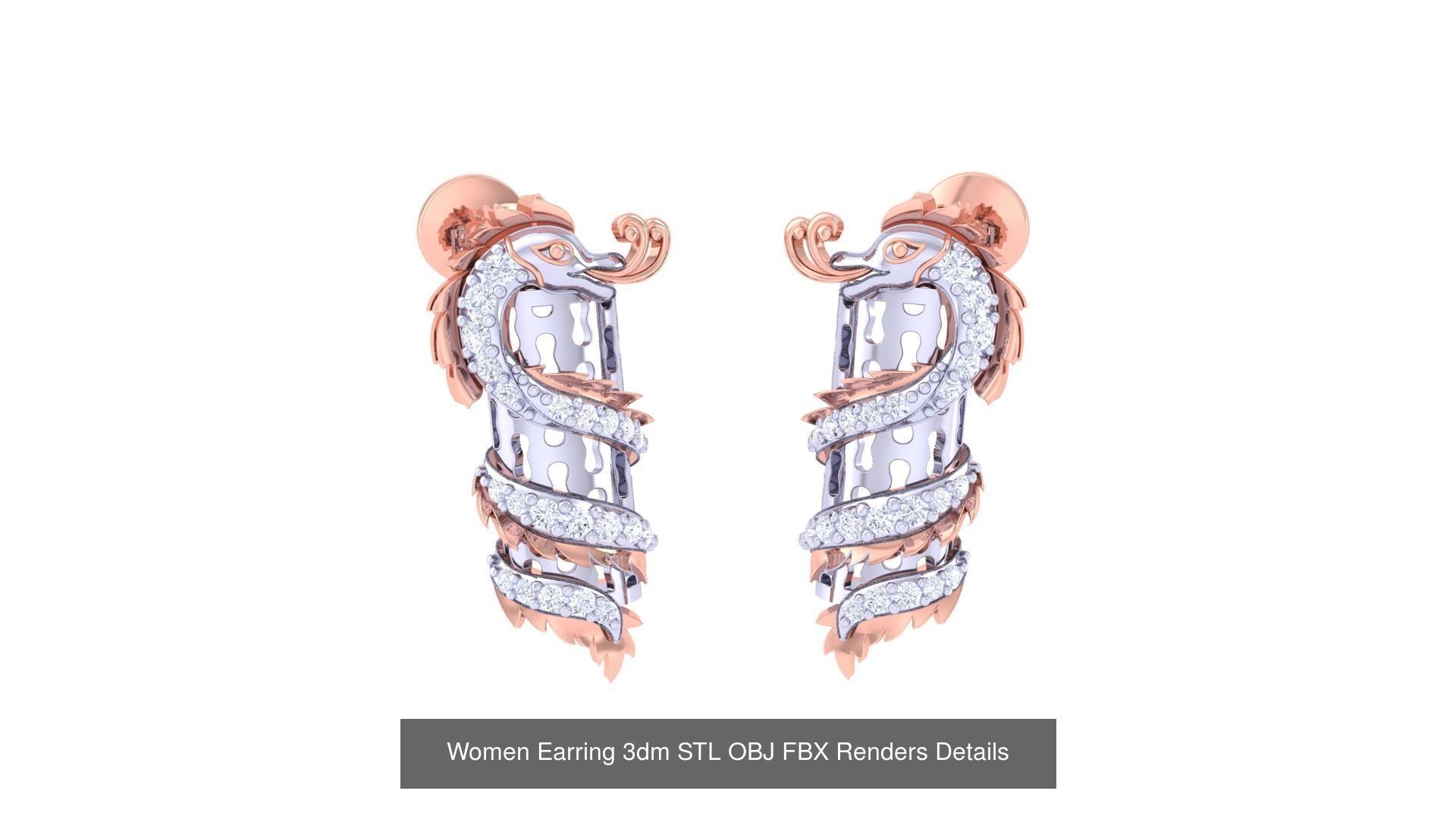60 Women Long Earring 3dm STL OBJ FBX Renders Details Collection _7