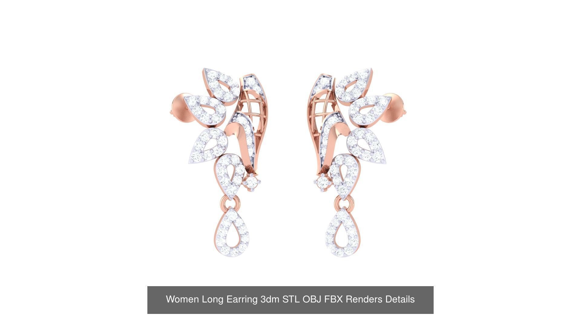 60 Women Long Earring 3dm STL OBJ FBX Renders Details Collection _20