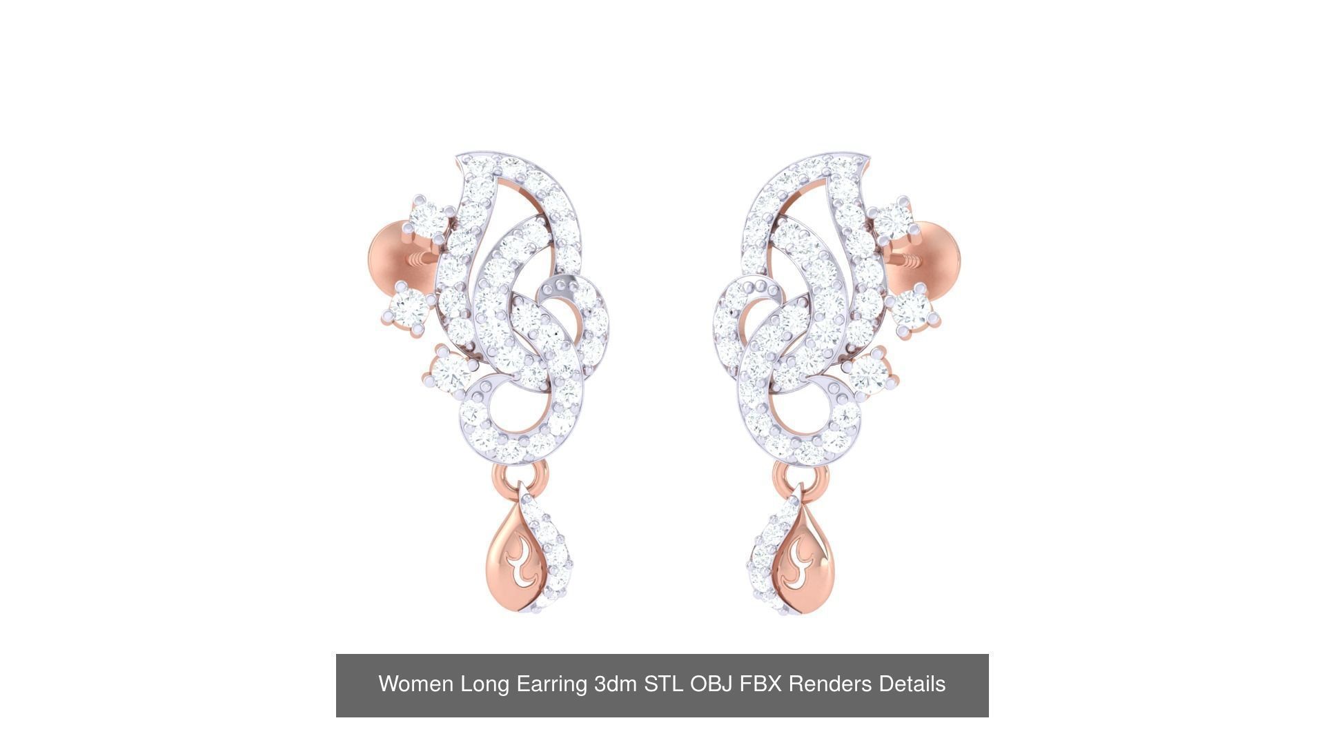 60 Women Long Earring 3dm STL OBJ FBX Renders Details Collection _32