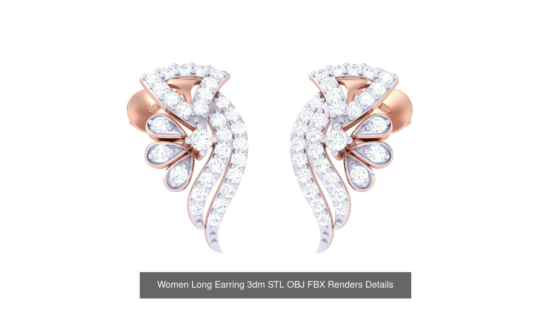 60 Women Long Earring 3dm STL OBJ FBX Renders Details Collection _57
