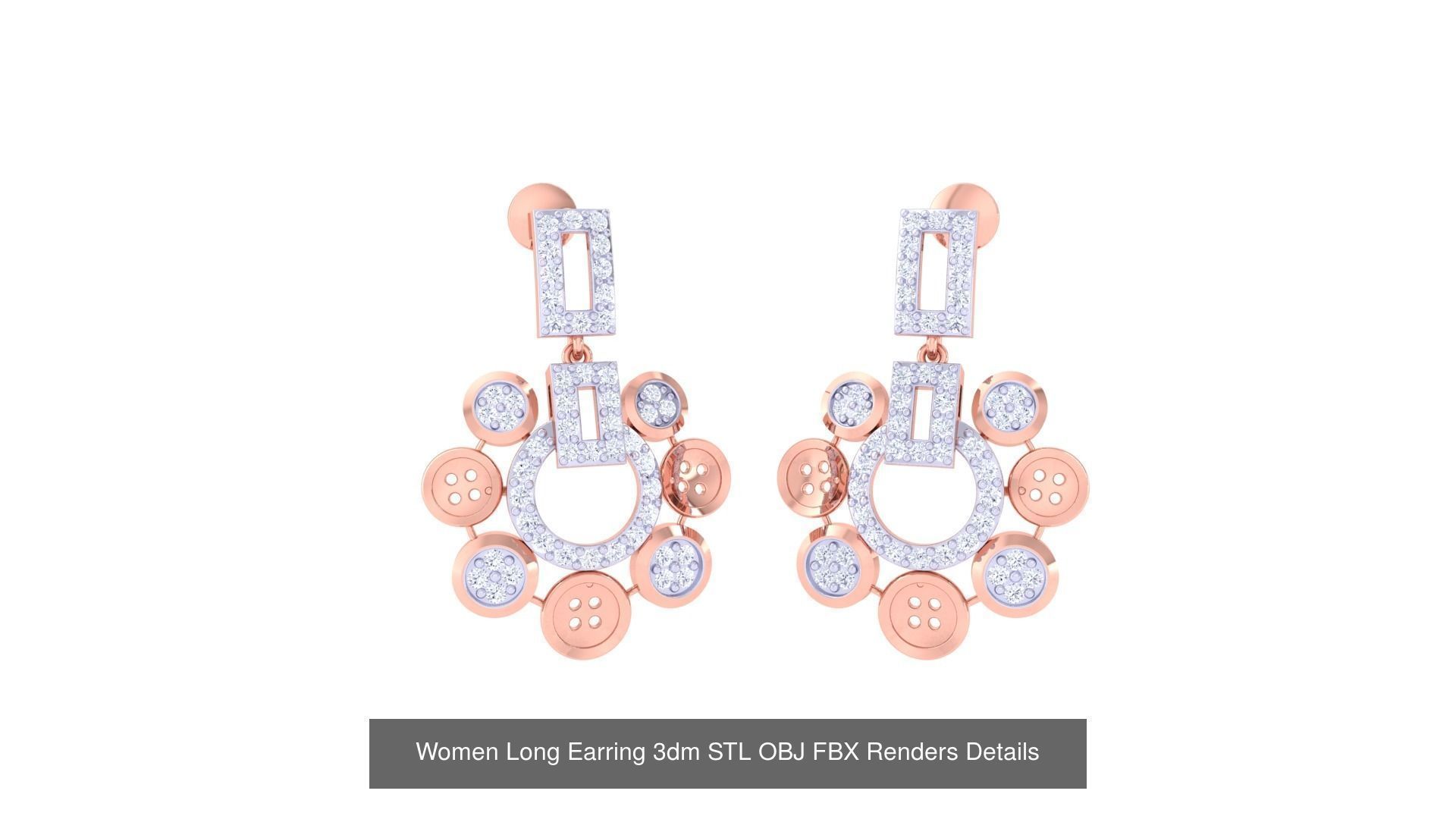 60 Women Long Earring 3dm STL OBJ FBX Renders Details Collection _14
