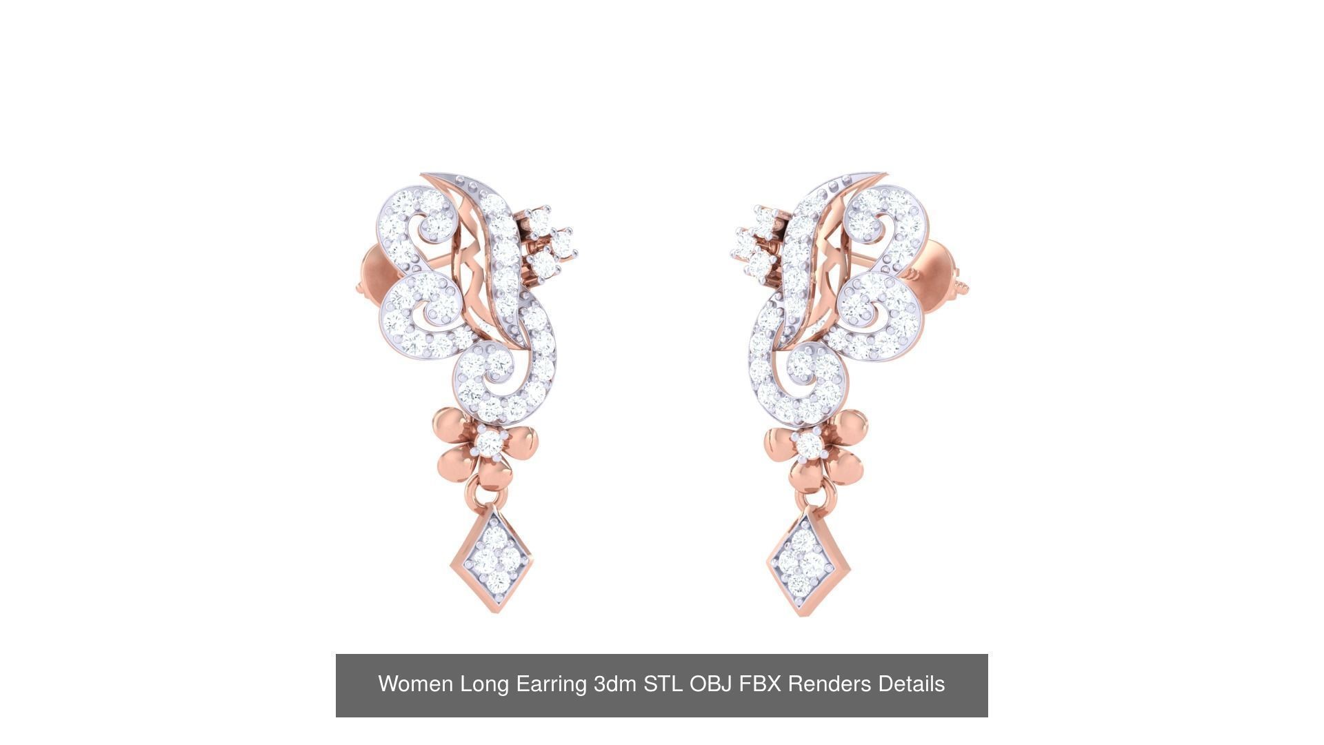 60 Women Long Earring 3dm STL OBJ FBX Renders Details Collection _18