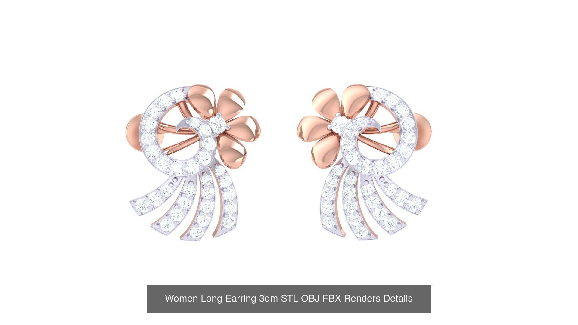 60 Women Long Earring 3dm STL OBJ FBX Renders Details Collection _37