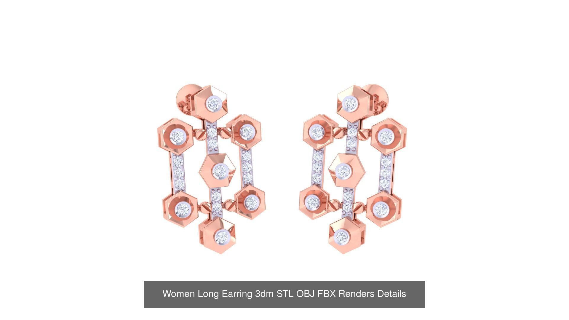 60 Women Long Earring 3dm STL OBJ FBX Renders Details Collection _11