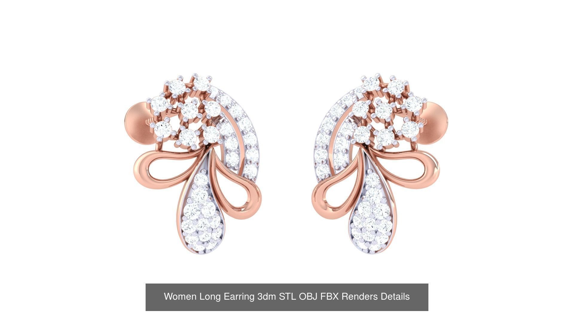 60 Women Long Earring 3dm STL OBJ FBX Renders Details Collection _36