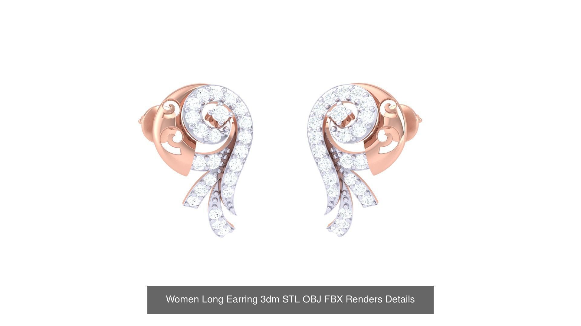 60 Women Long Earring 3dm STL OBJ FBX Renders Details Collection _24