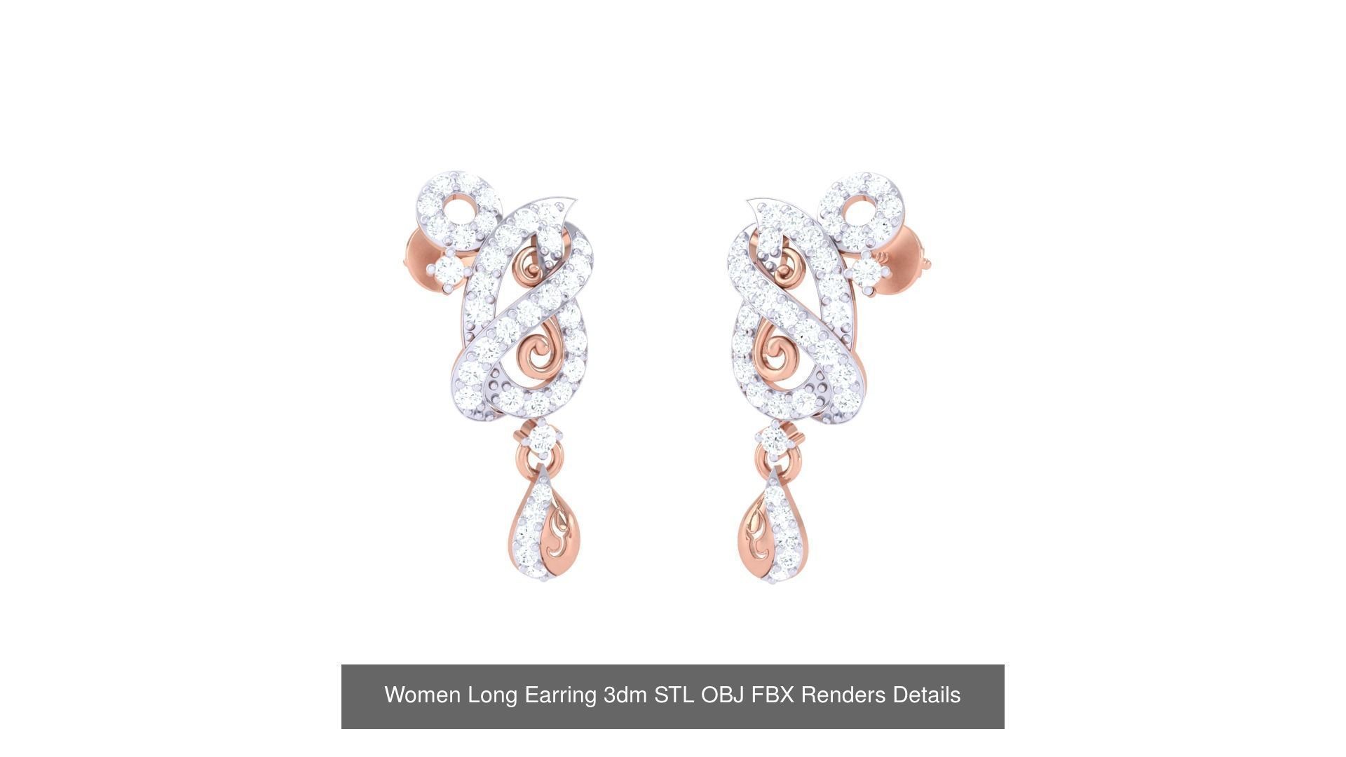 60 Women Long Earring 3dm STL OBJ FBX Renders Details Collection _19
