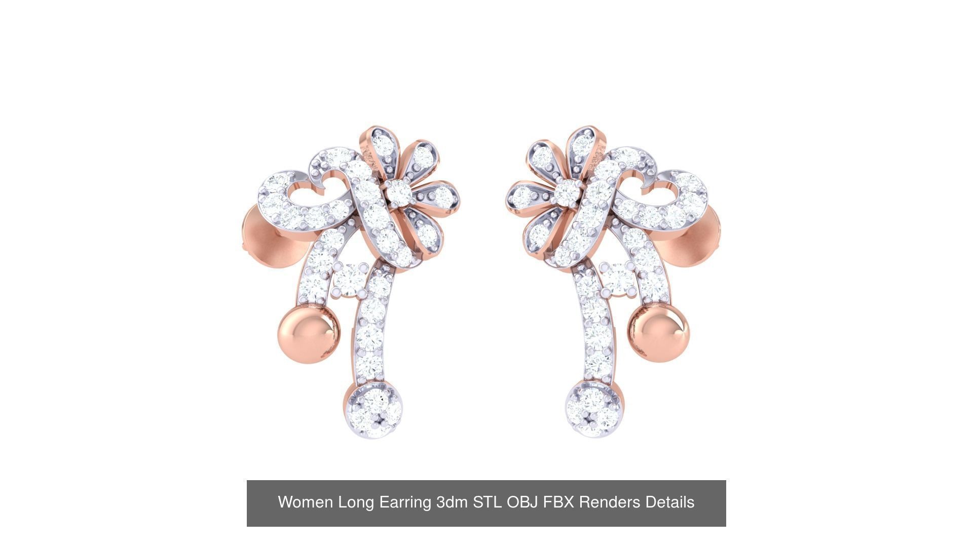 60 Women Long Earring 3dm STL OBJ FBX Renders Details Collection _61