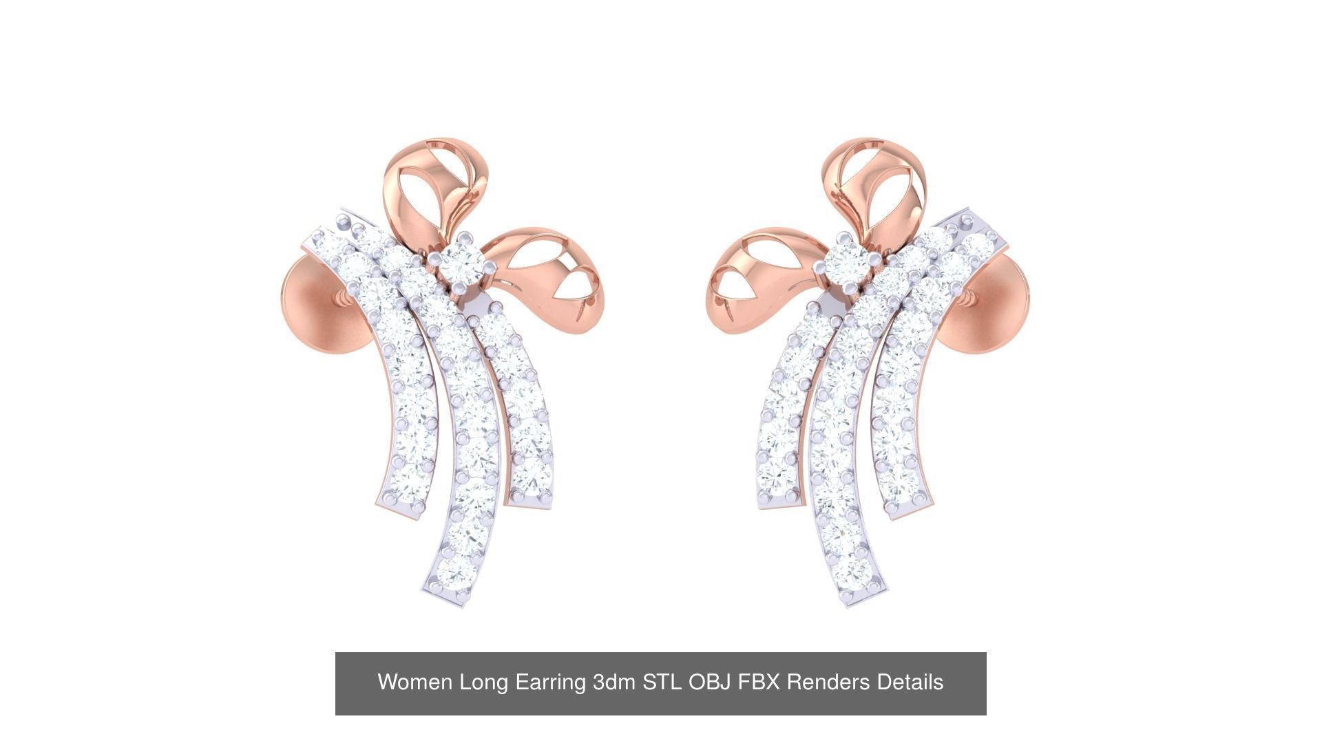 60 Women Long Earring 3dm STL OBJ FBX Renders Details Collection _58