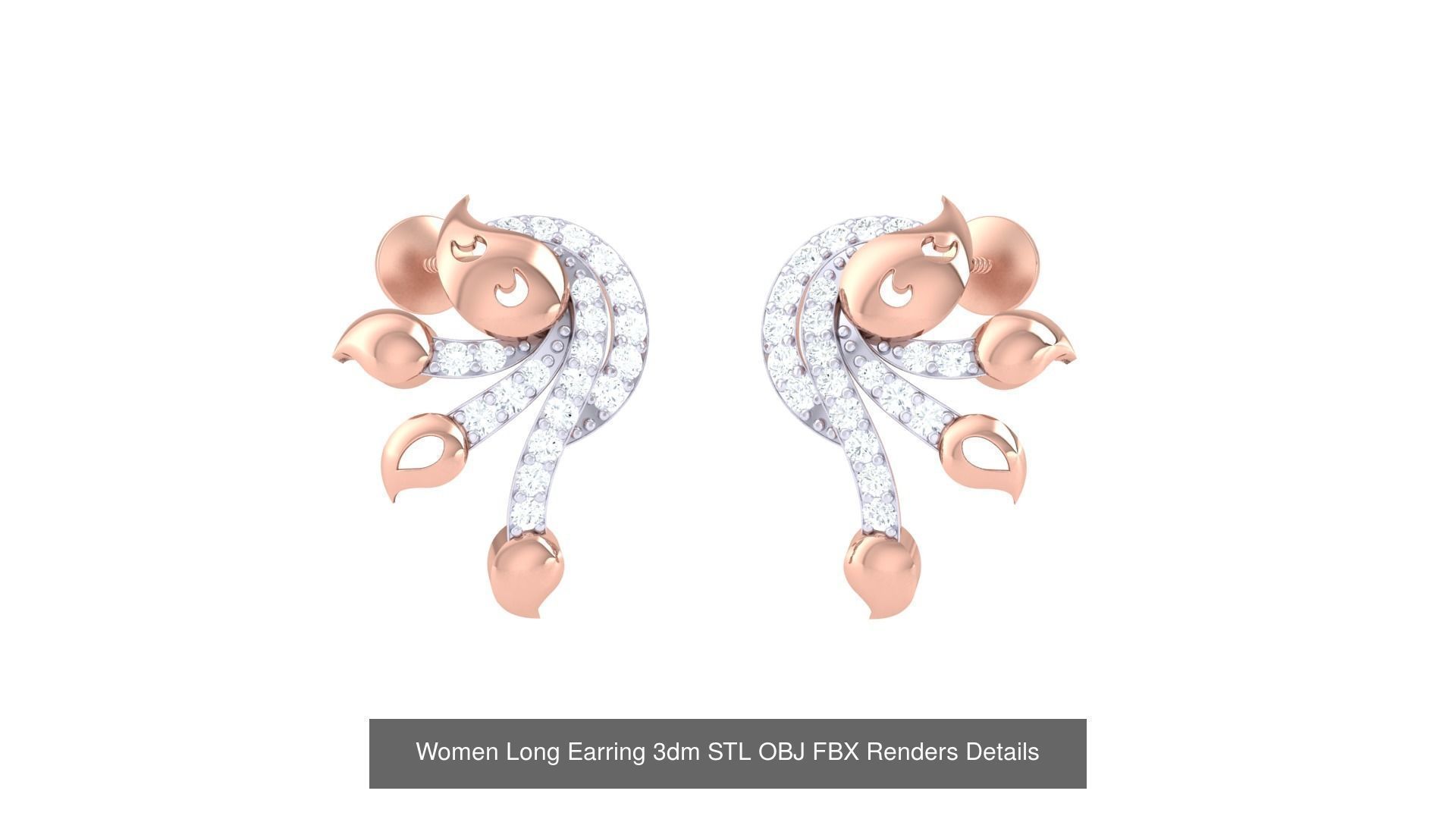 60 Women Long Earring 3dm STL OBJ FBX Renders Details Collection _29