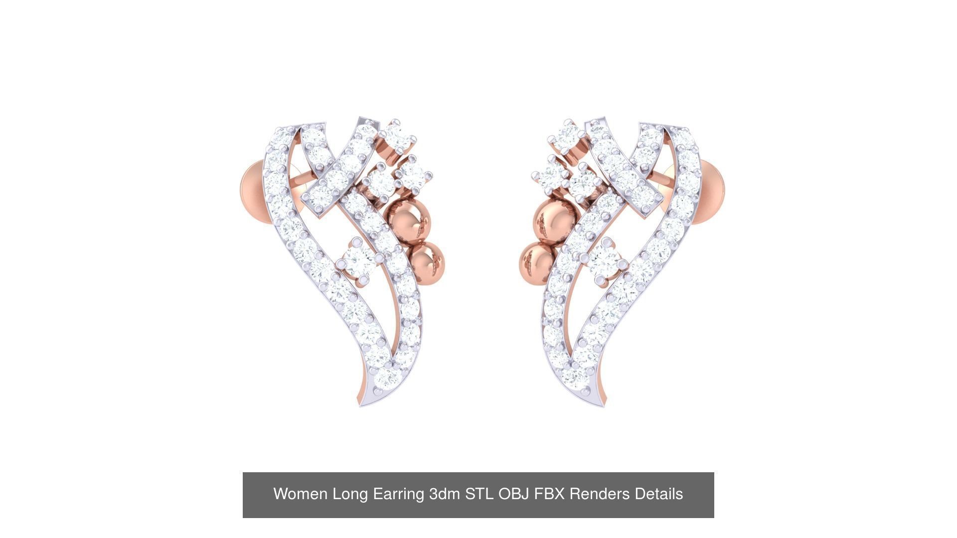 60 Women Long Earring 3dm STL OBJ FBX Renders Details Collection _60