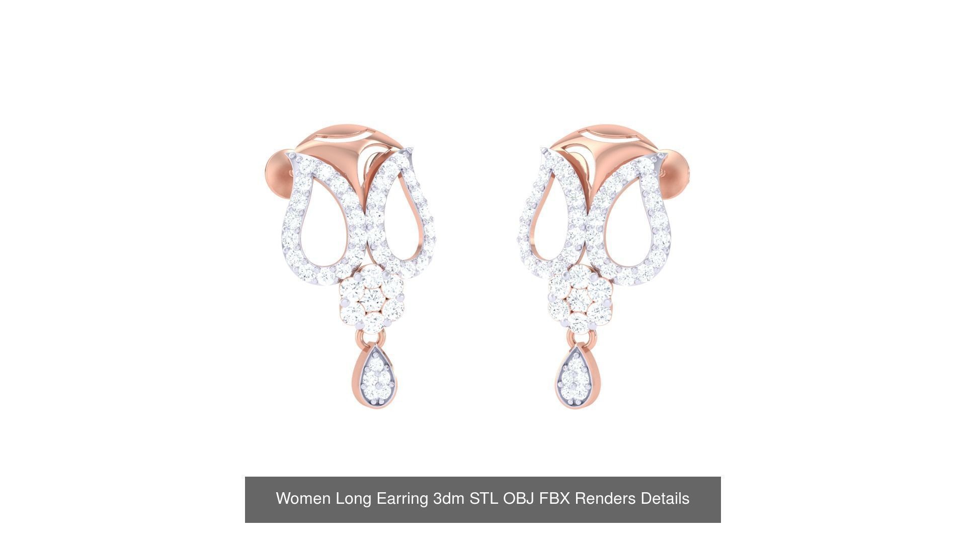 60 Women Long Earring 3dm STL OBJ FBX Renders Details Collection _30
