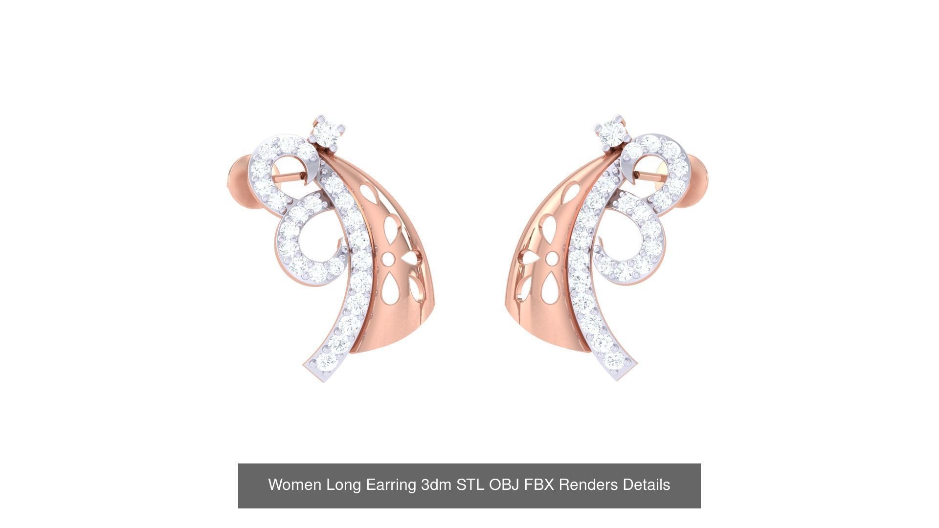 60 Women Long Earring 3dm STL OBJ FBX Renders Details Collection _56
