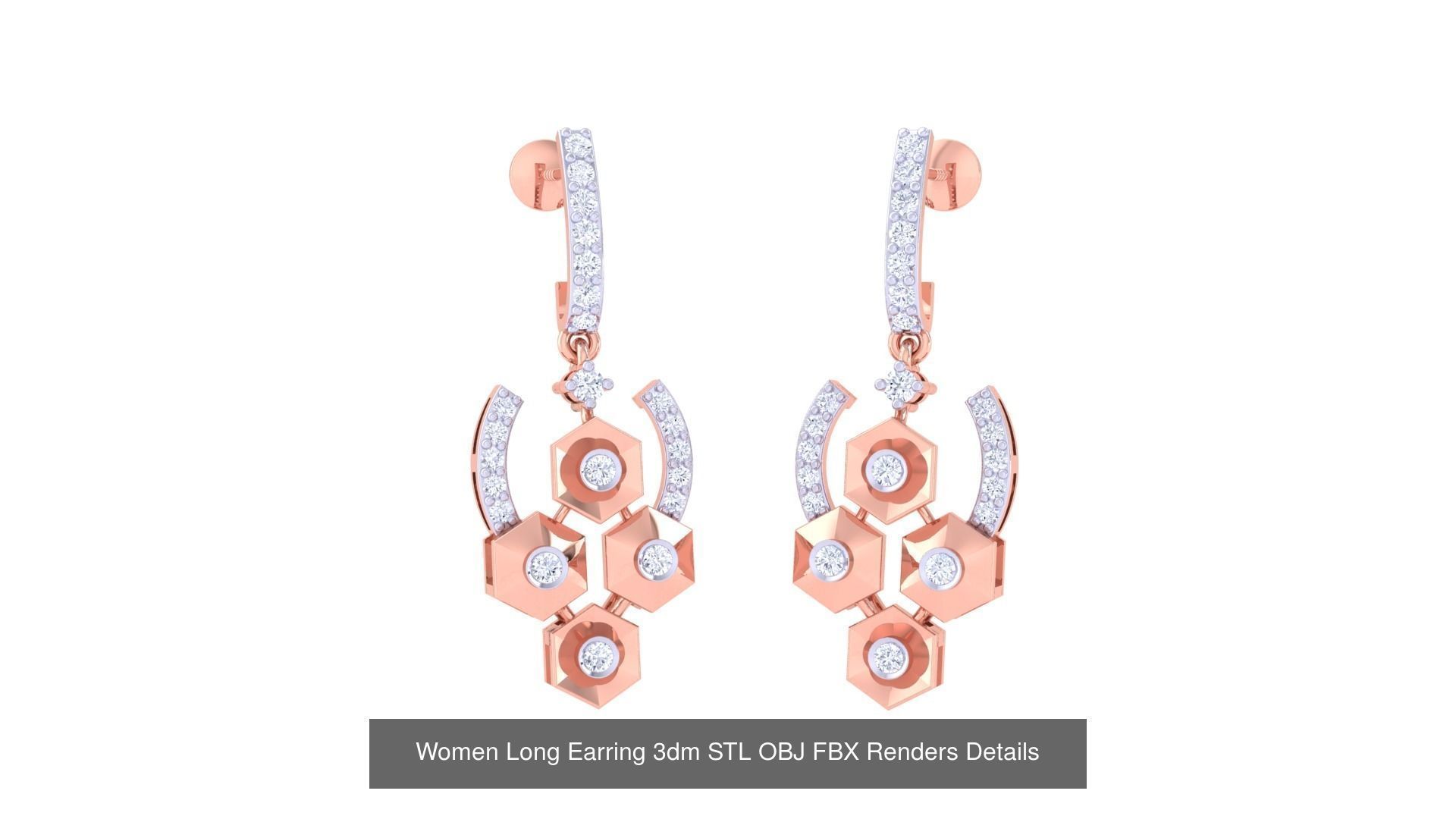 60 Women Long Earring 3dm STL OBJ FBX Renders Details Collection _10