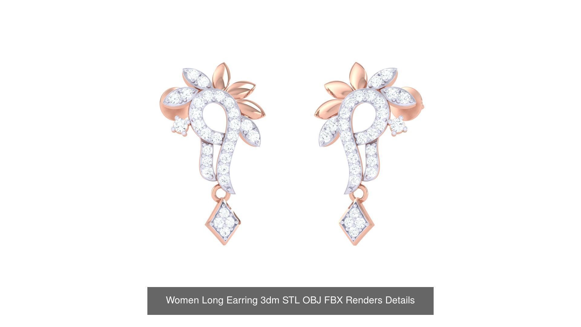 60 Women Long Earring 3dm STL OBJ FBX Renders Details Collection _33