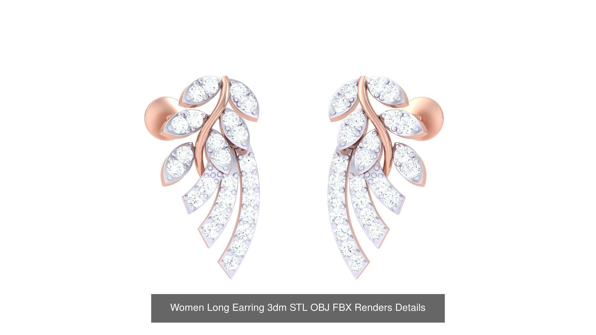 60 Women Long Earring 3dm STL OBJ FBX Renders Details Collection _26