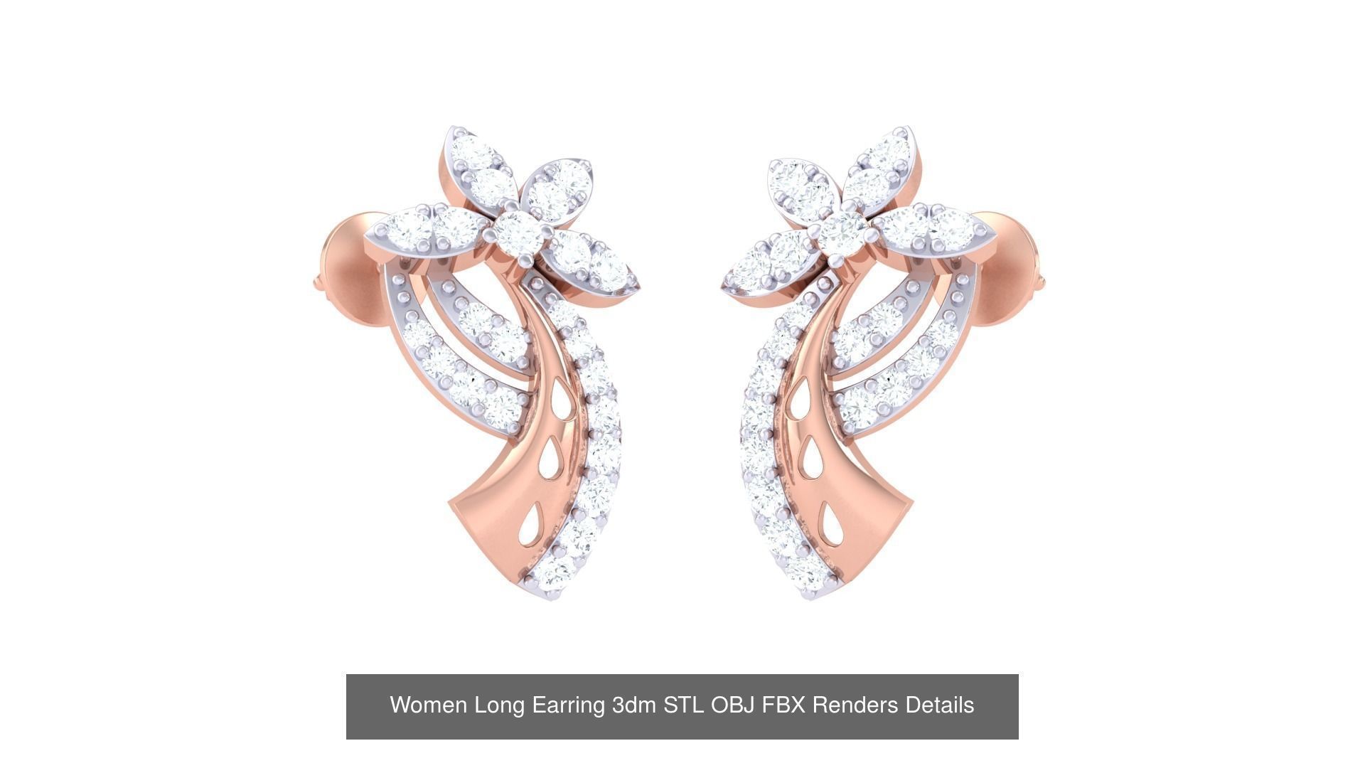 60 Women Long Earring 3dm STL OBJ FBX Renders Details Collection _38