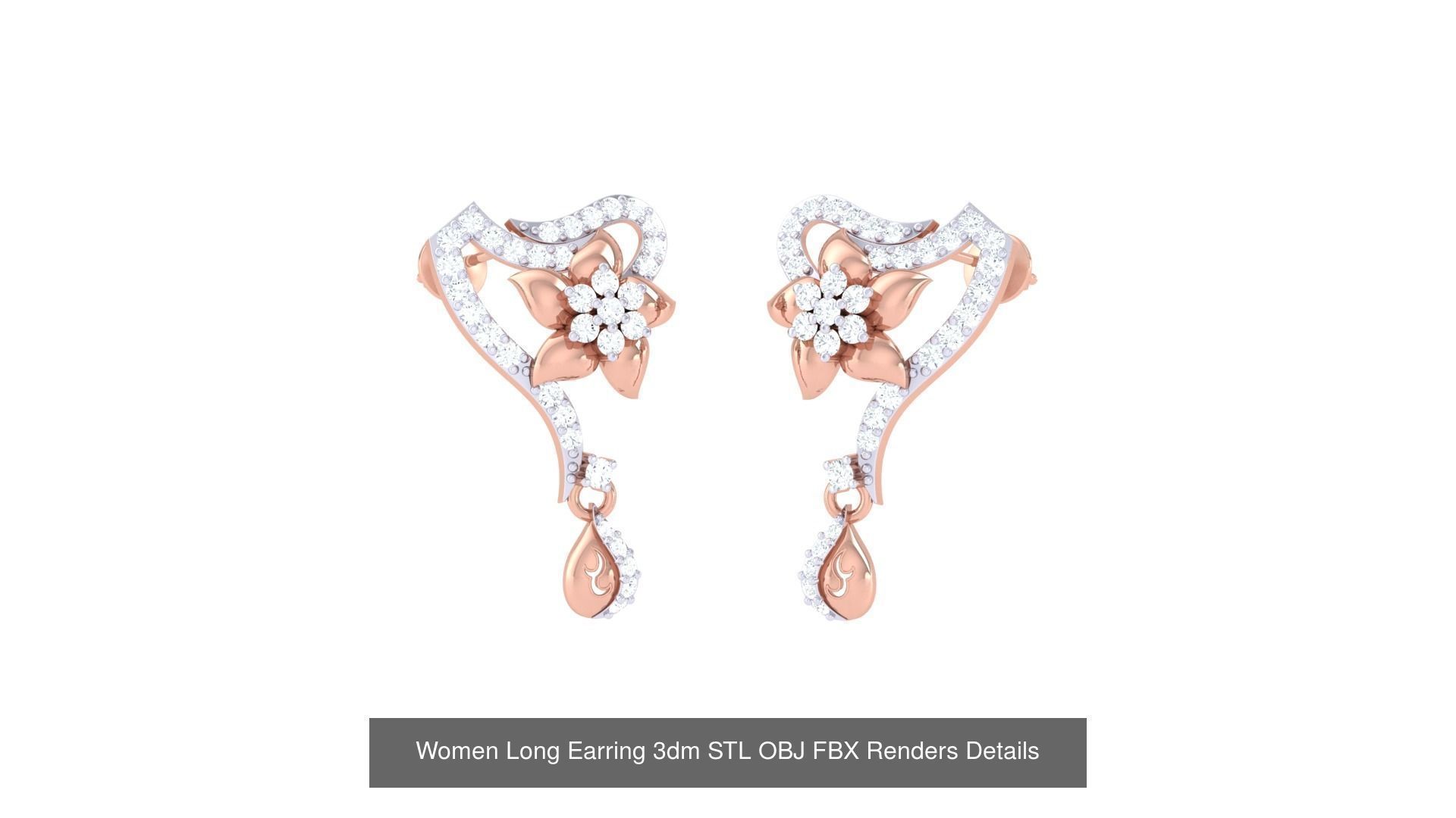 60 Women Long Earring 3dm STL OBJ FBX Renders Details Collection _45