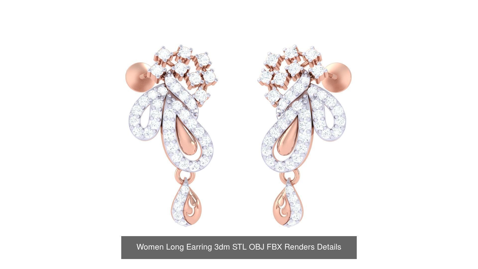 60 Women Long Earring 3dm STL OBJ FBX Renders Details Collection _43